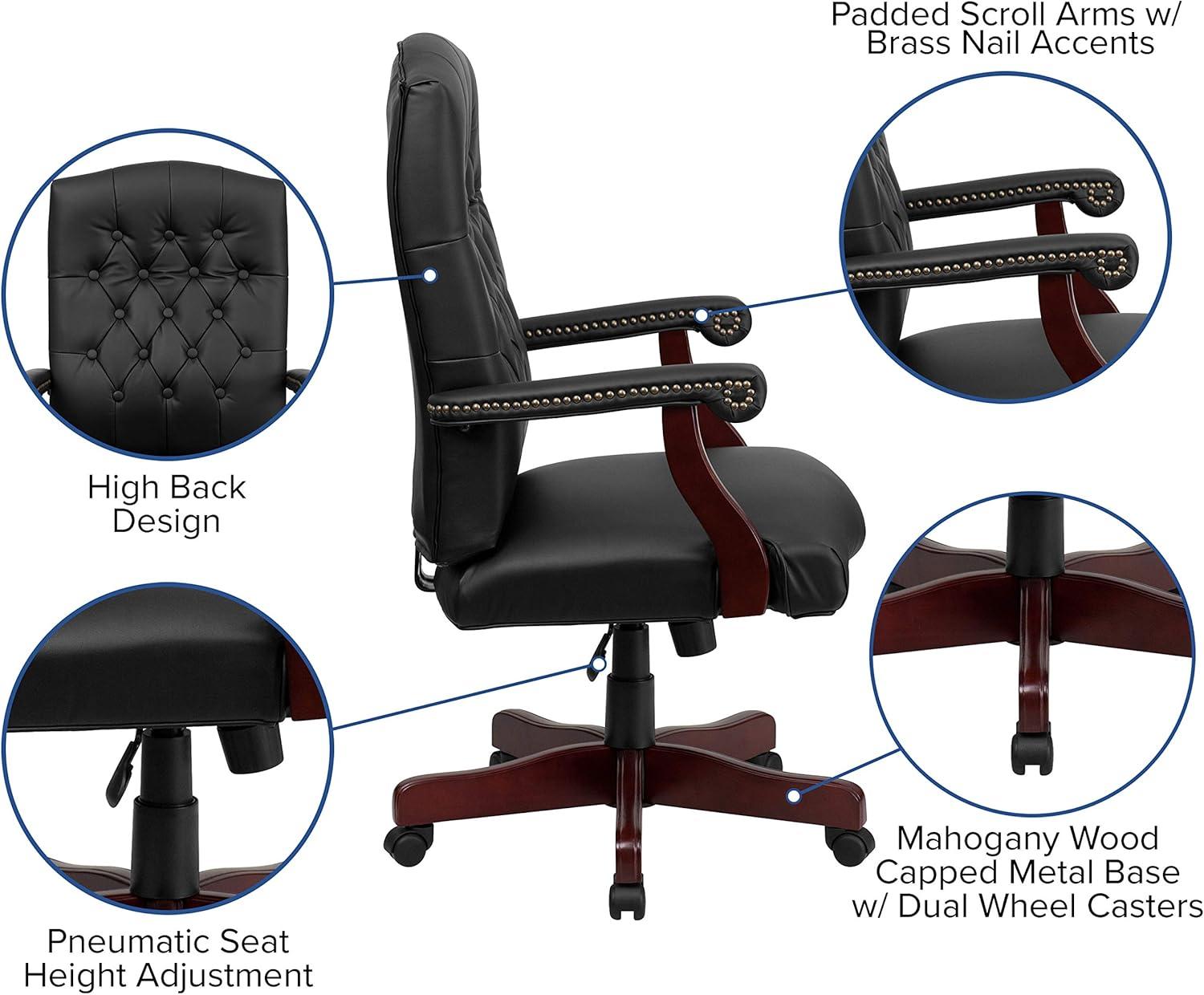 Flash Furniture Martha Washington Black LeatherSoft Executive Swivel Office Chair with Arms