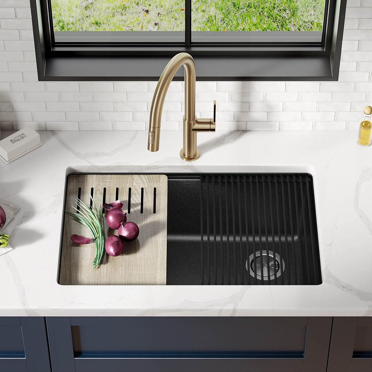 29 in. KRAUS Bellucci Workstation Undermount Granite Composite Single Bowl Kitchen Sink with Accessories