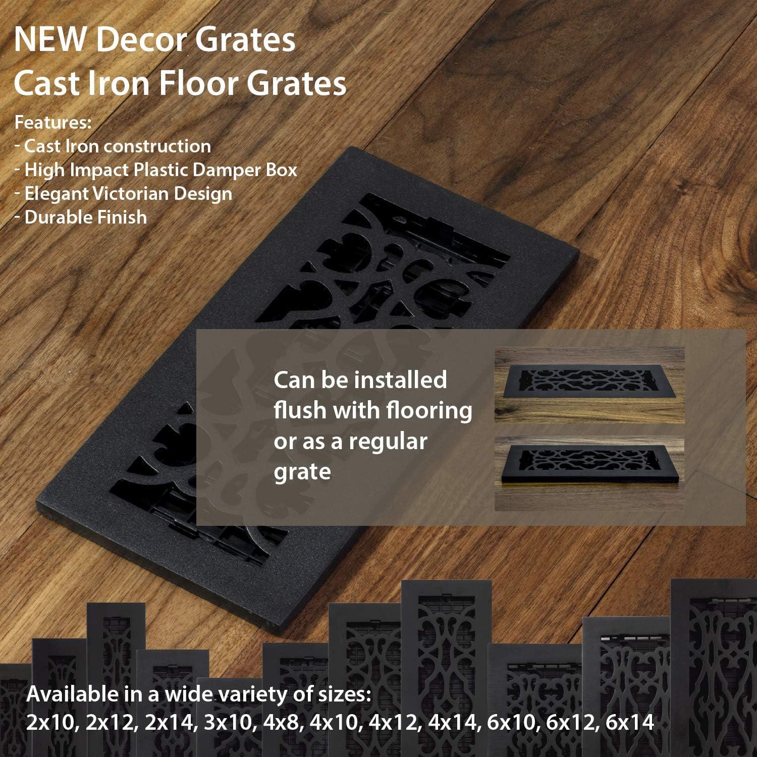 Decor Grates AC410-BLK Victorian Floor Register, 4 x 10, Cast Iron Black