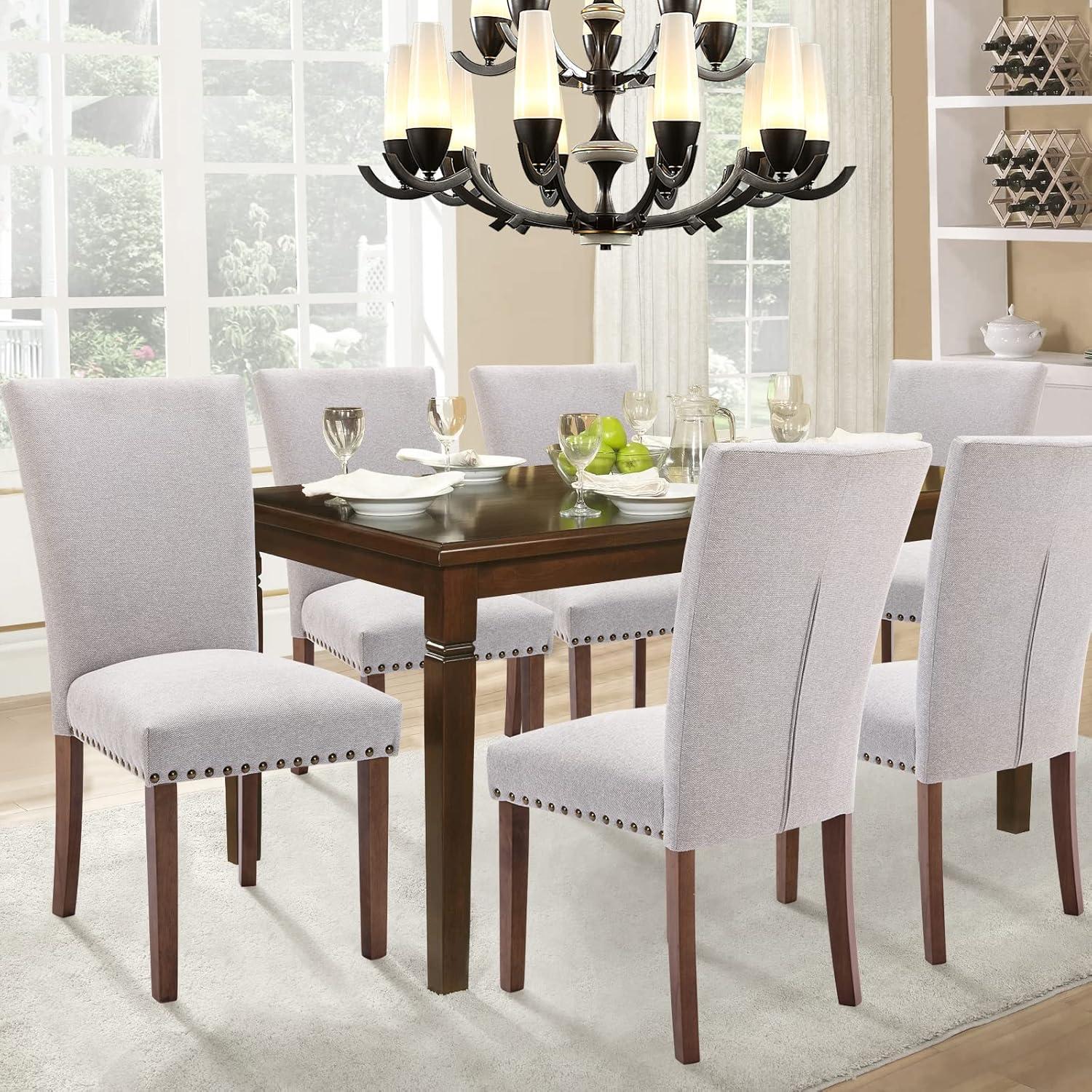 Ora Maison Upholstered Parsons Dining Chairs Set of 2/4/6, Fabric Dining Room Kitchen Side Chair with Nailhead Trim and Wood Legs Set of 4 -
