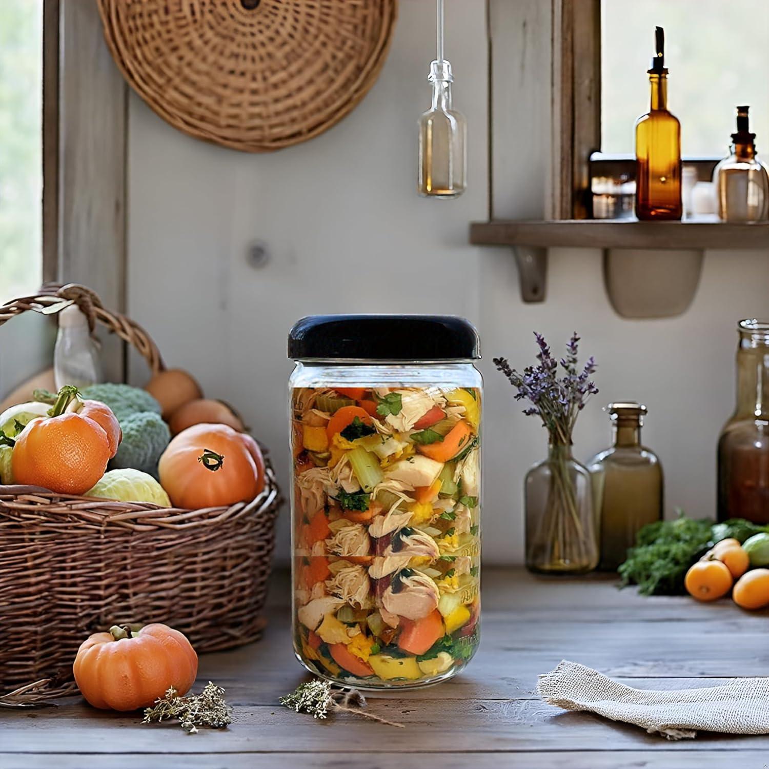 Jarming Collections 16oz Wide Mouth Glass Storage Jars – Extra-Wide Opening with BPA-Free Plastic Lids for Easy Filling, Food Storage, Pantry Organization & Canning Storage – Made in USA  (Set of 2)