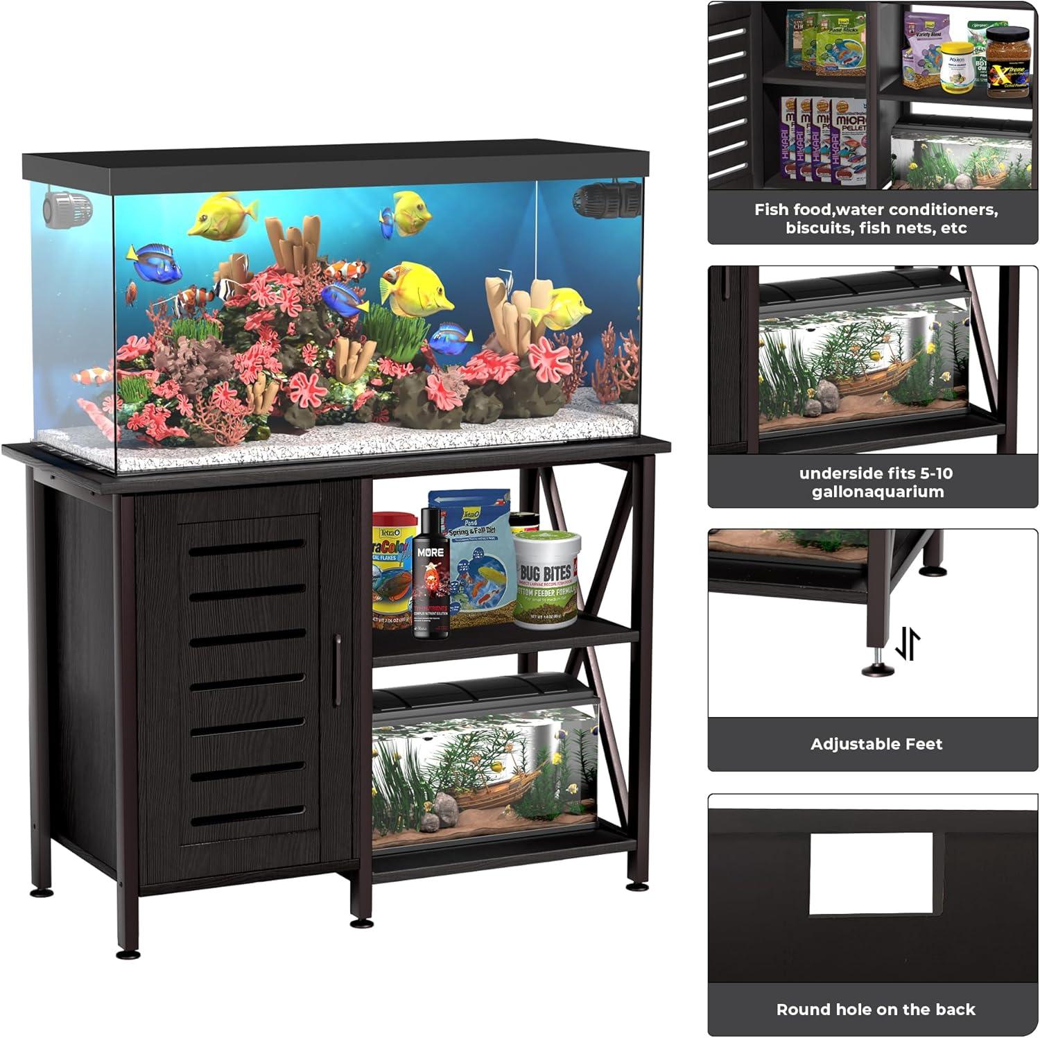 Herture Fish Tank Stand with Cabinet, 40-50 Gallon Aquarium Stand, Heavy Duty Metal, Turtle Tank, Reptile Terrarium 850LBS Capacity ,Black