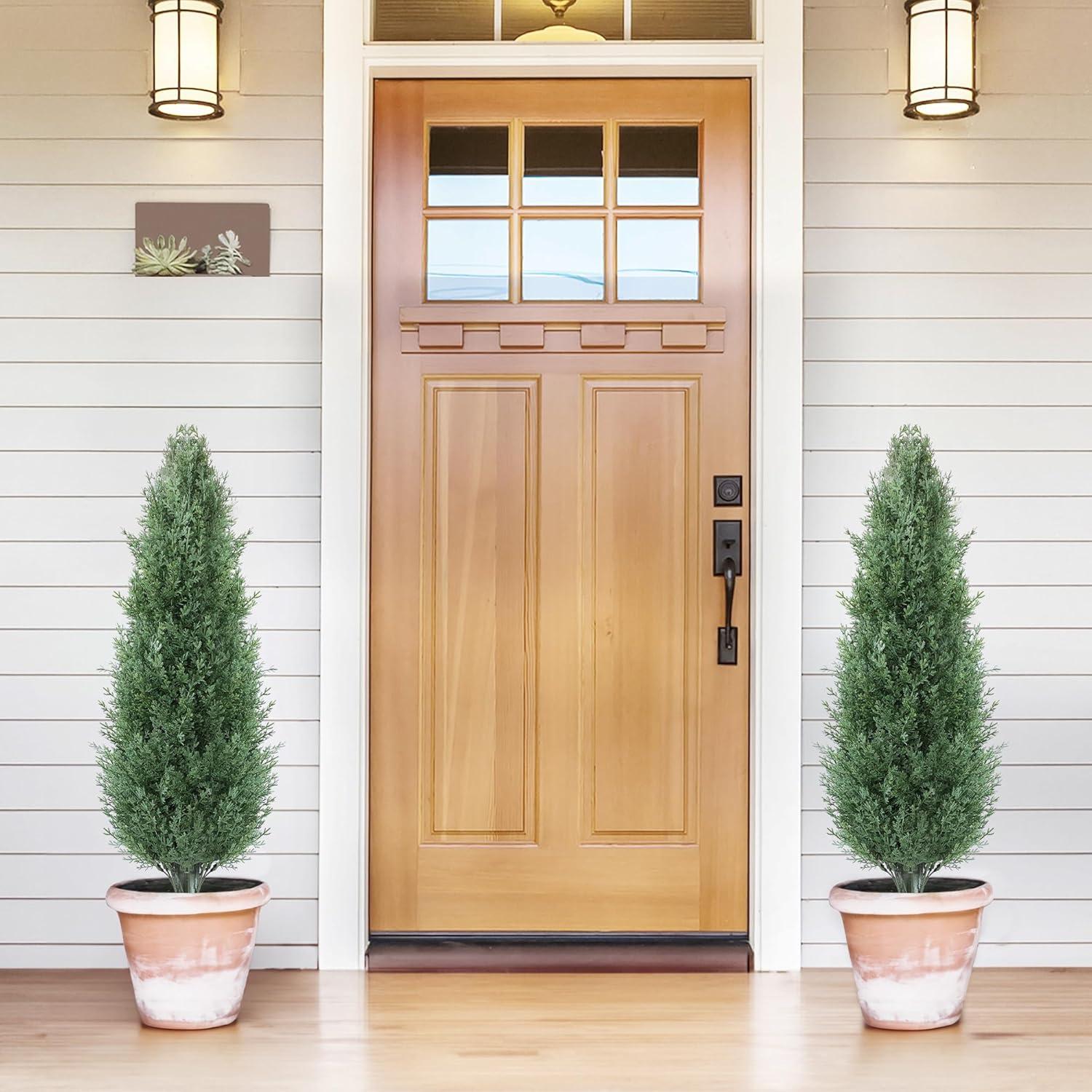 3ft Artificial Topiary Trees Set of 2, Faux Boxwood Tree for Outdoor Decor, Topiaries Plants Artificial Outdoors for Front Door Patio Garden C38
