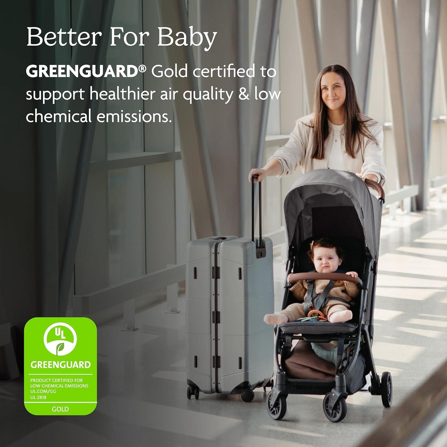 Green Mélange Lightweight Travel Stroller with Leather Accents