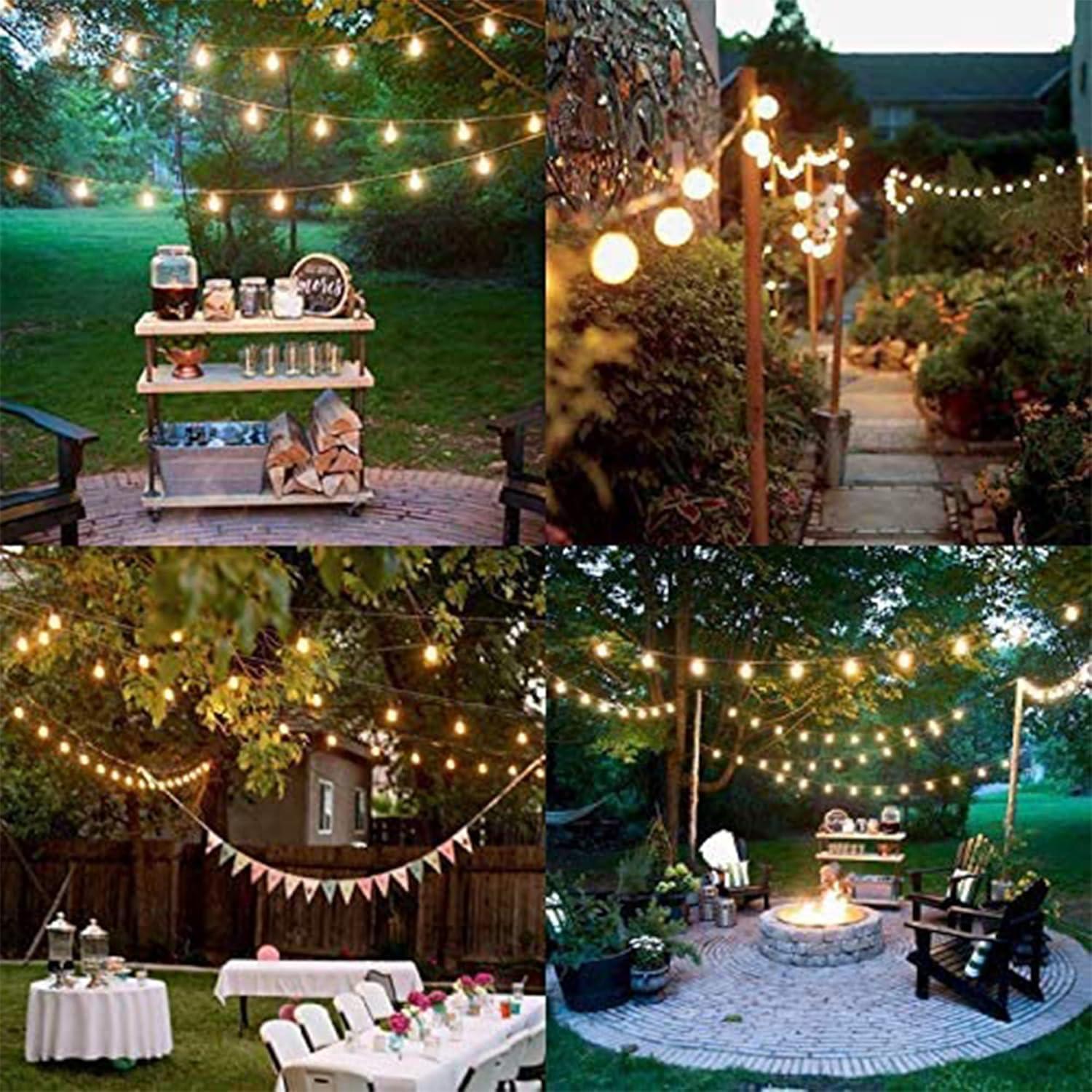Banord LED 24 Foot Solar Powered String Lights with Vintage Style Waterproof, Shatterproof Plastic Bulbs for Exterior Decoration and Outdoor Use
