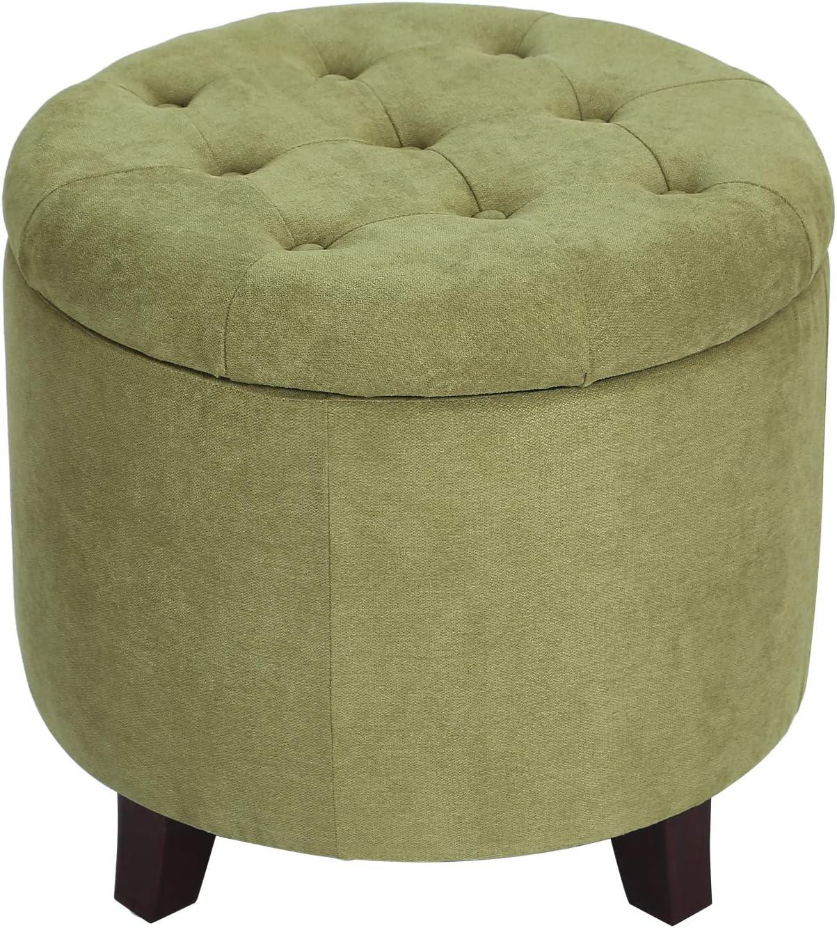 Homebeez Upholstered Tufted Storage Ottoman Footstool, 17"H Round Foot Rest Storage Ottoman for Living Room & Bedroom