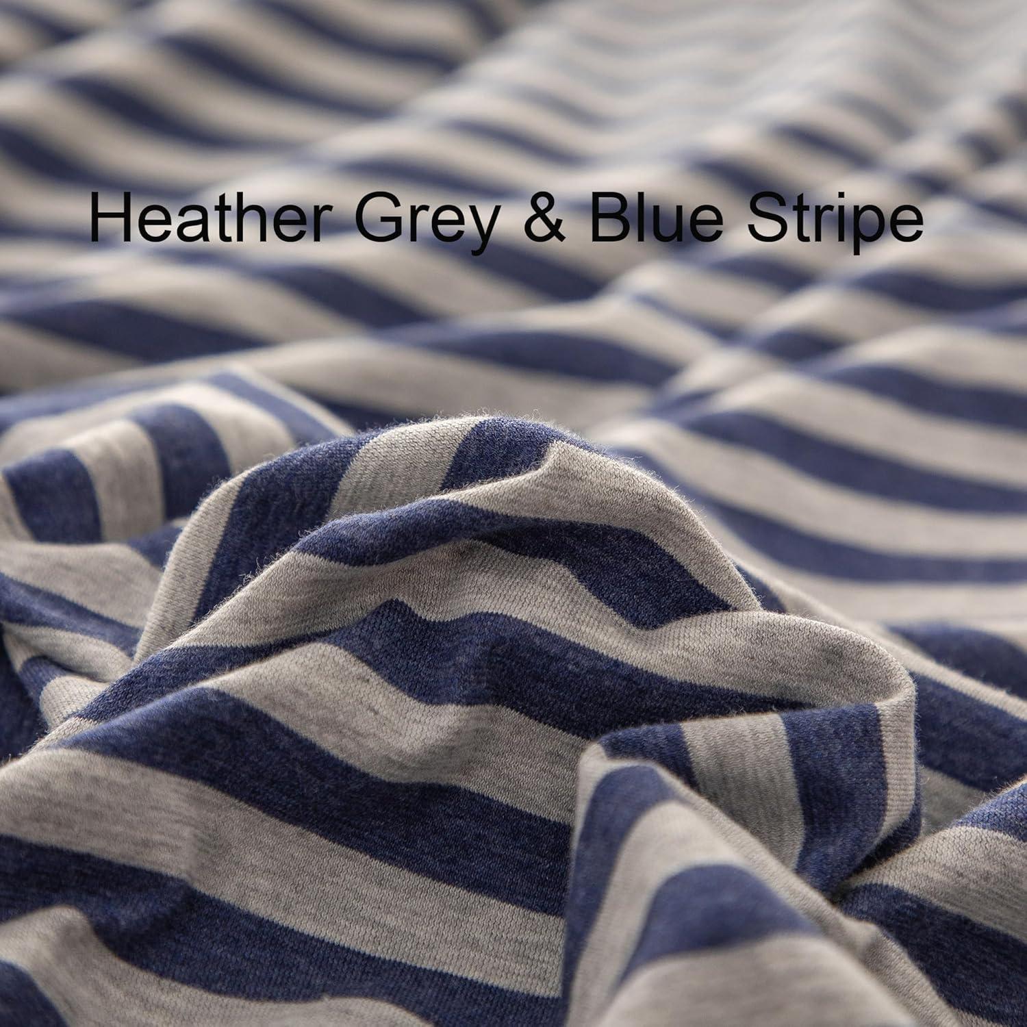 PURE ERA Jersey Knit 100% Cotton Striped Duvet Cover Set With Zipper Closure Reversible bedding,Blueish Grey Stripe, King Size