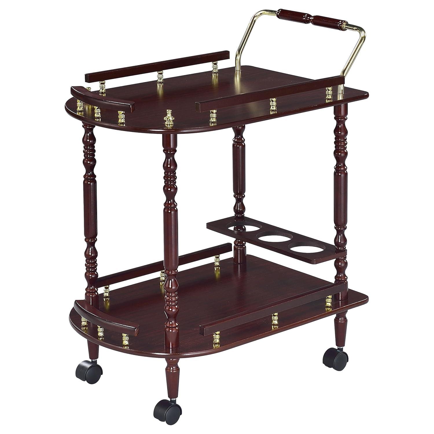 Coaster Palmer Traditional 2 Tier Wood Serving Cart Merlot/Brass