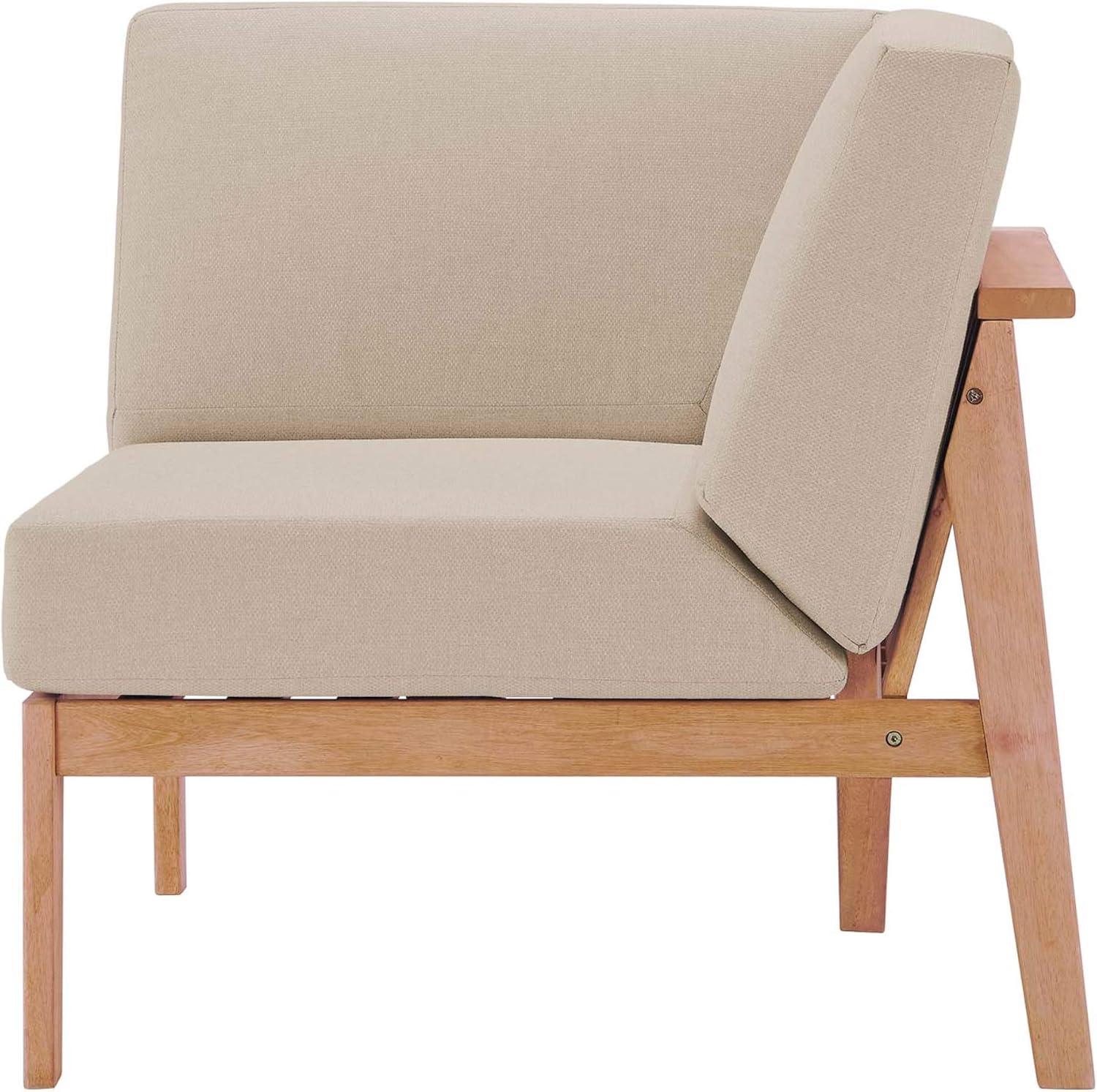 Modway Sedona Patio Eucalyptus Wood Sectional Sofa Corner Chair in Natural/Taupe