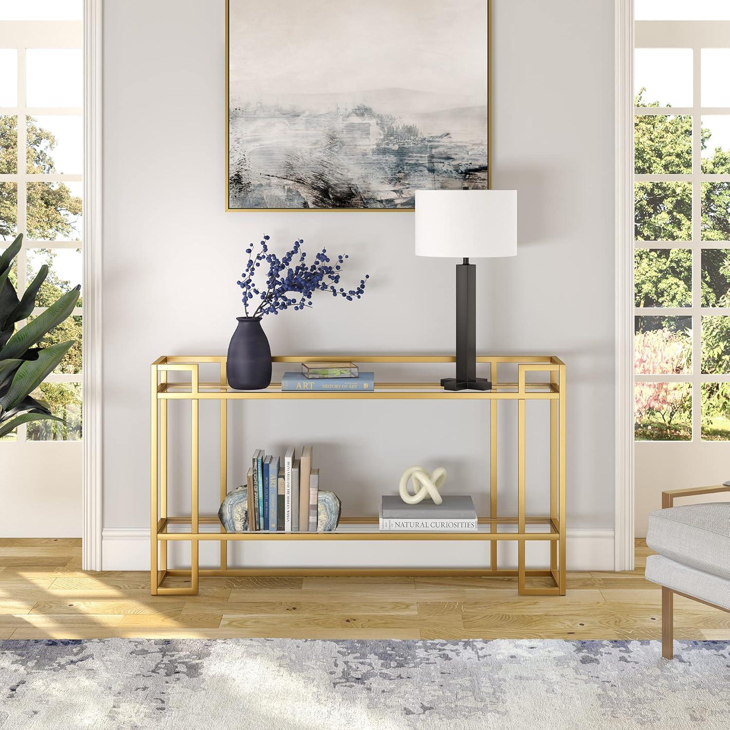 Evelyn&Zoe Uriel 52" Wide Rectangular Console Table, Brass