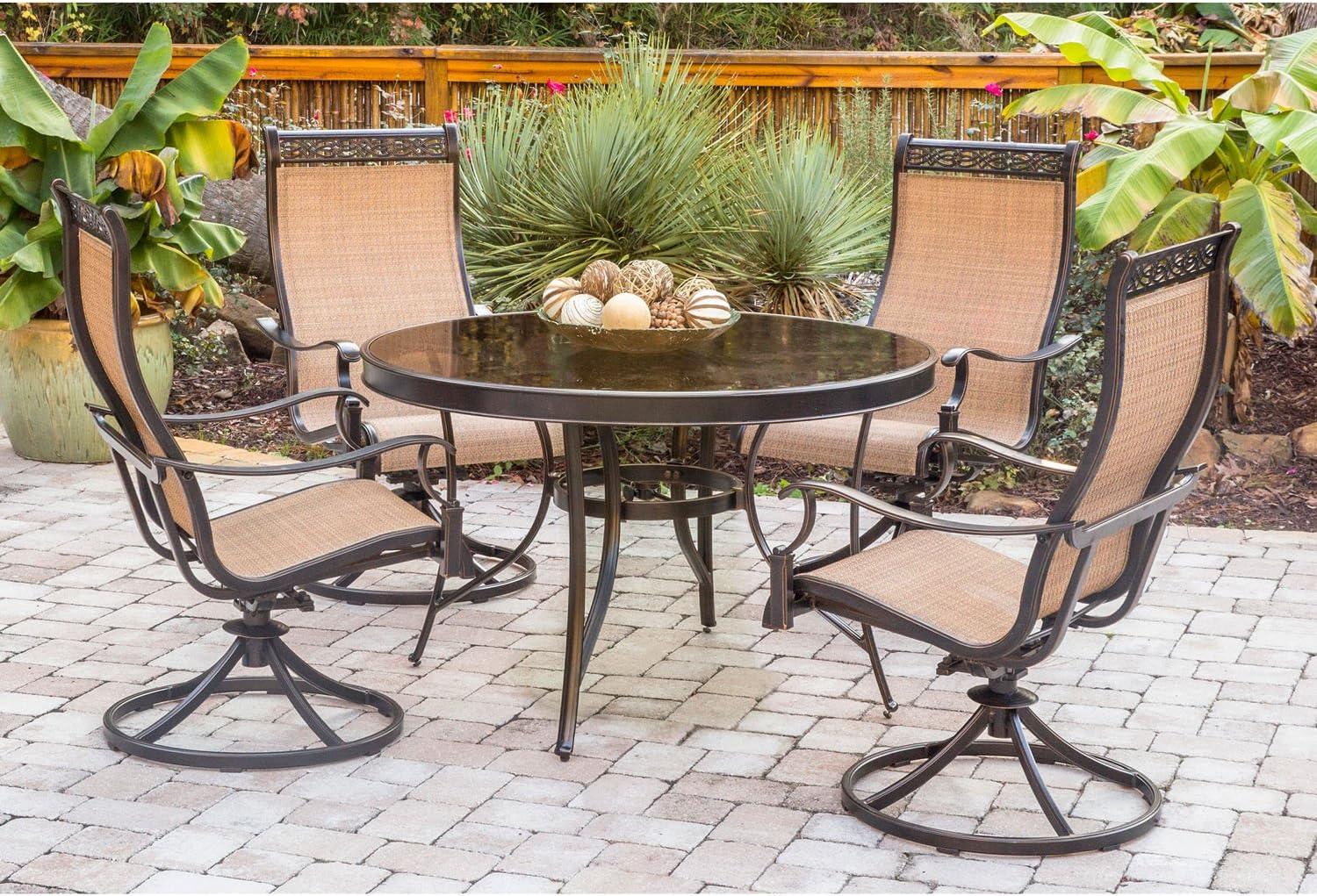 Hanover Monaco 5-Piece Aluminum Outdoor Patio Dining Set with Swivel Rockers and Table, Seats 4