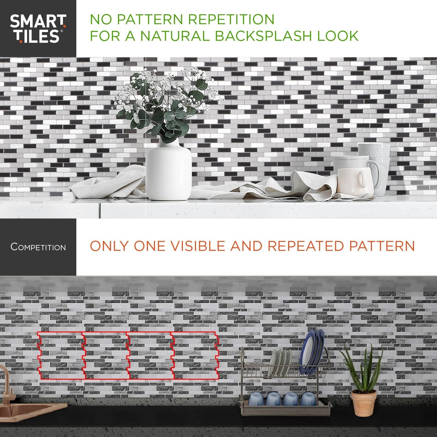 Smart Tiles - 3D Adhesive Peel and Stick Backsplash Tile, Gray & White - 10-Pack 10.95" x 9.7"