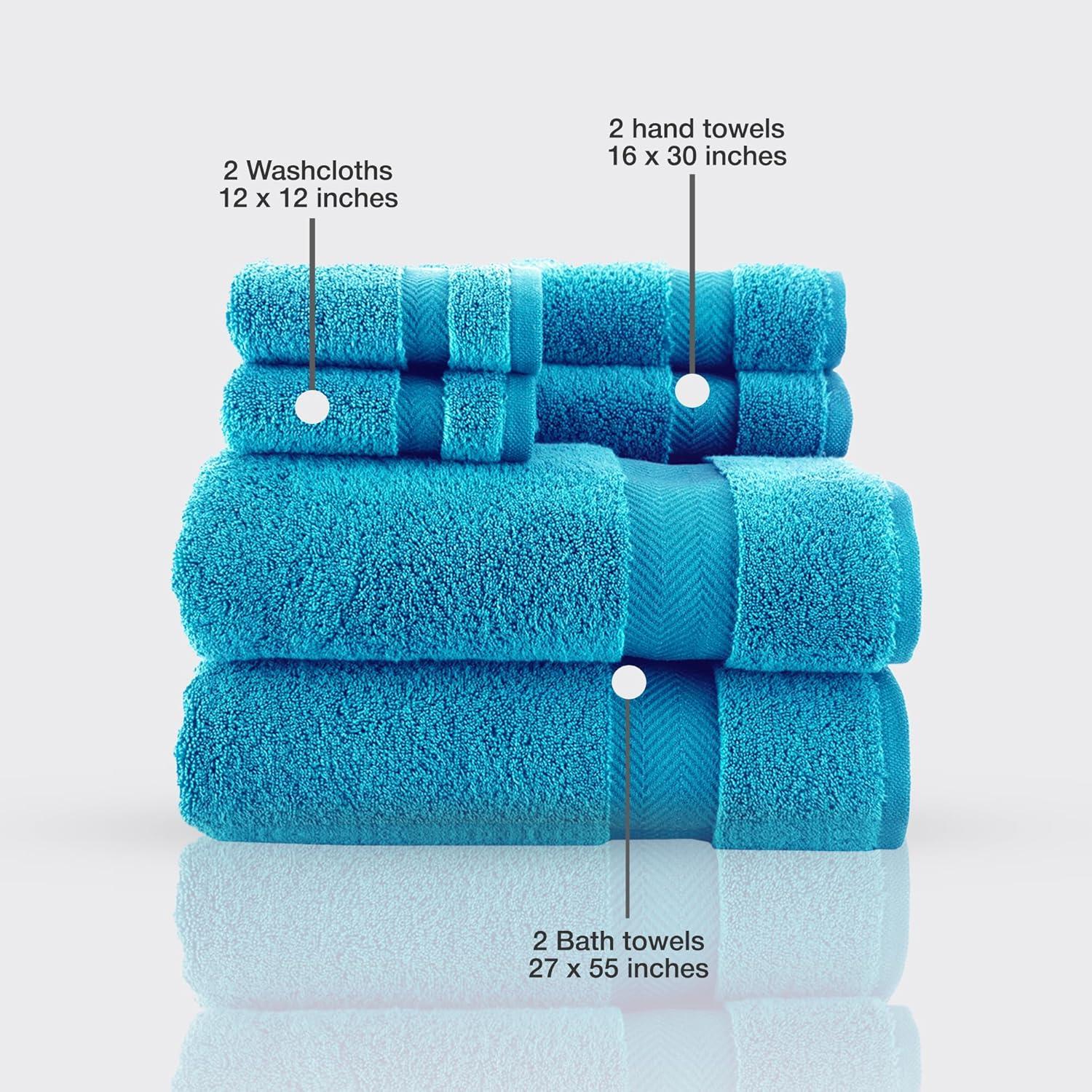 MAKROTEKS TEXTILE LLC Towels Beyond Becci Collection %100 Turkish Cotton Highly Absorbent & Quick Dry Soft Bath Towel Set of 6 Aqua