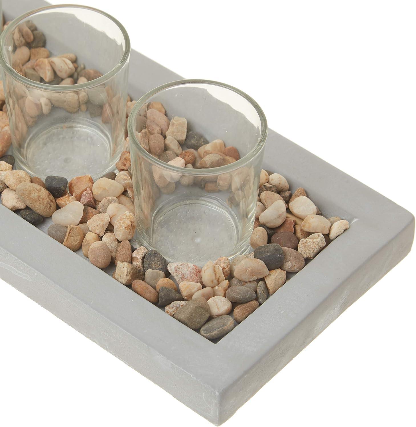 Polished Glass 3-Votive Candle Garden with Pebble Details