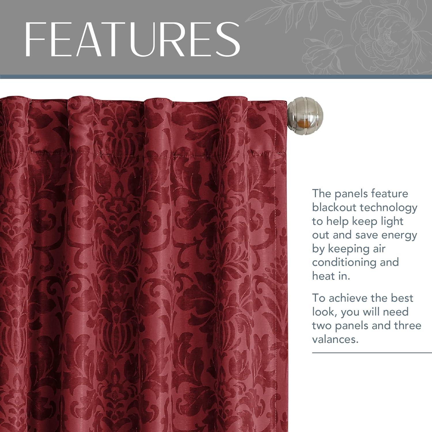 Antonia Blackout Window Curtain Panel - 52" x 84" - Rouge Red - Elrene Home Fashions