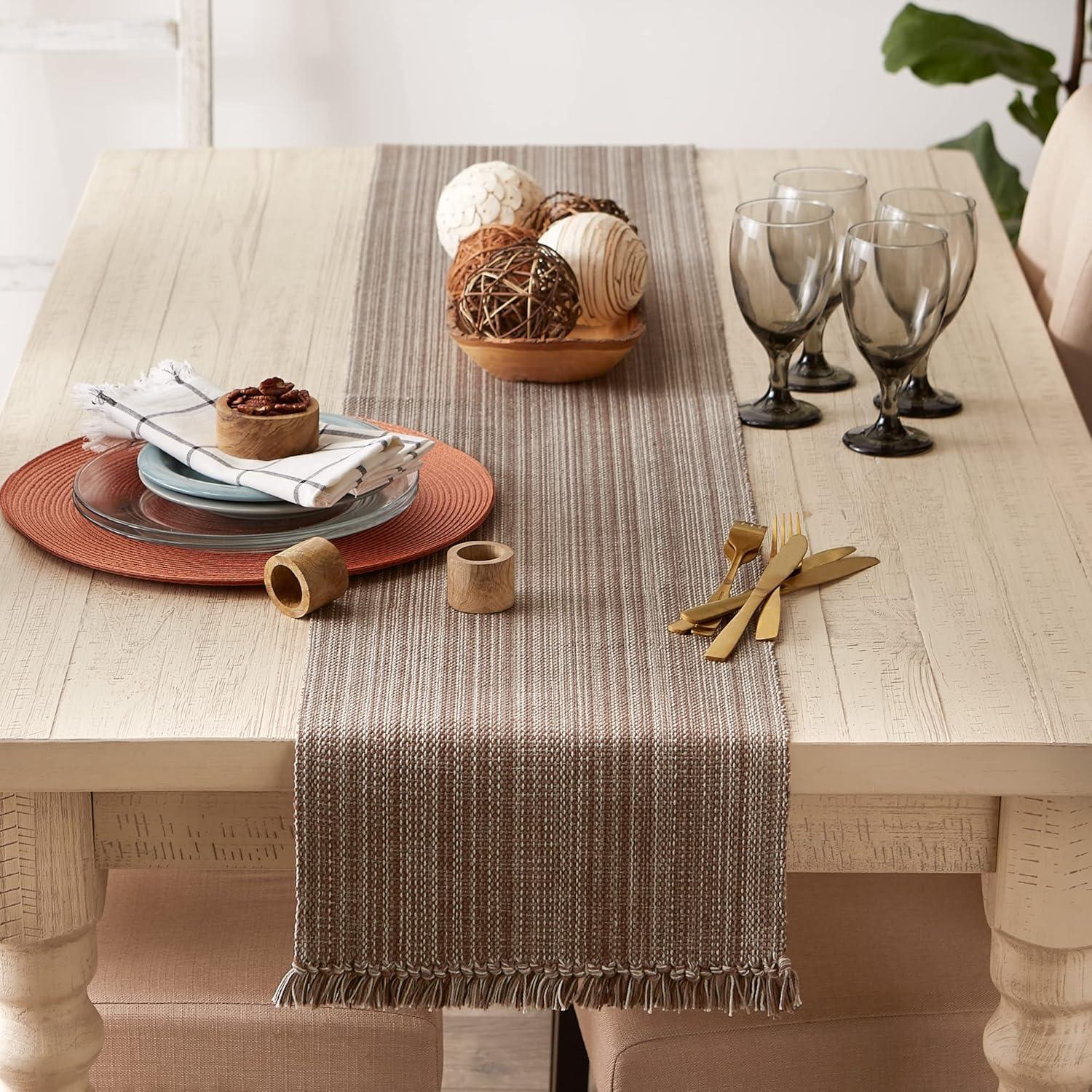 Mushroom Cotton Variegated Fringe Table Runner 13x72