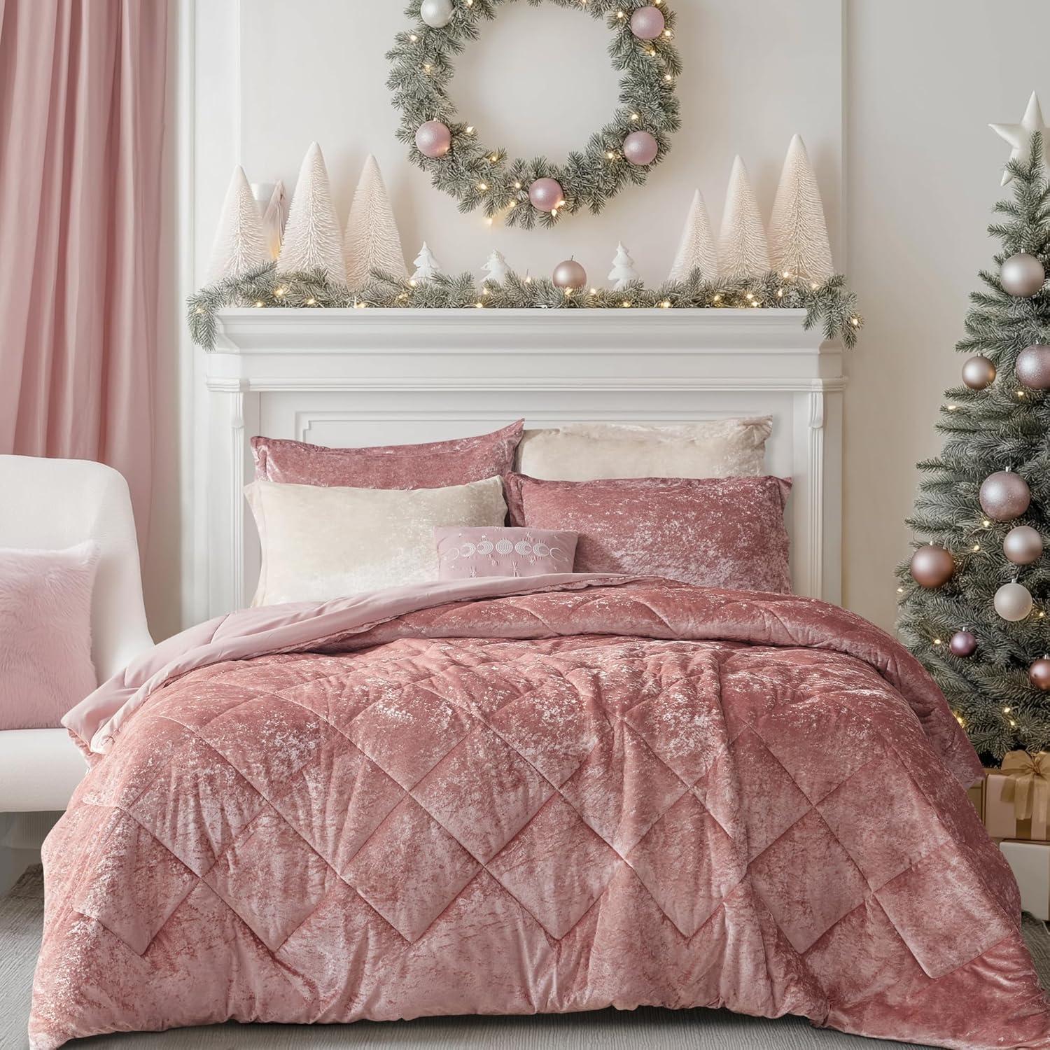 Felicia Crushed Velvet Comforter Set with Throw Pillow