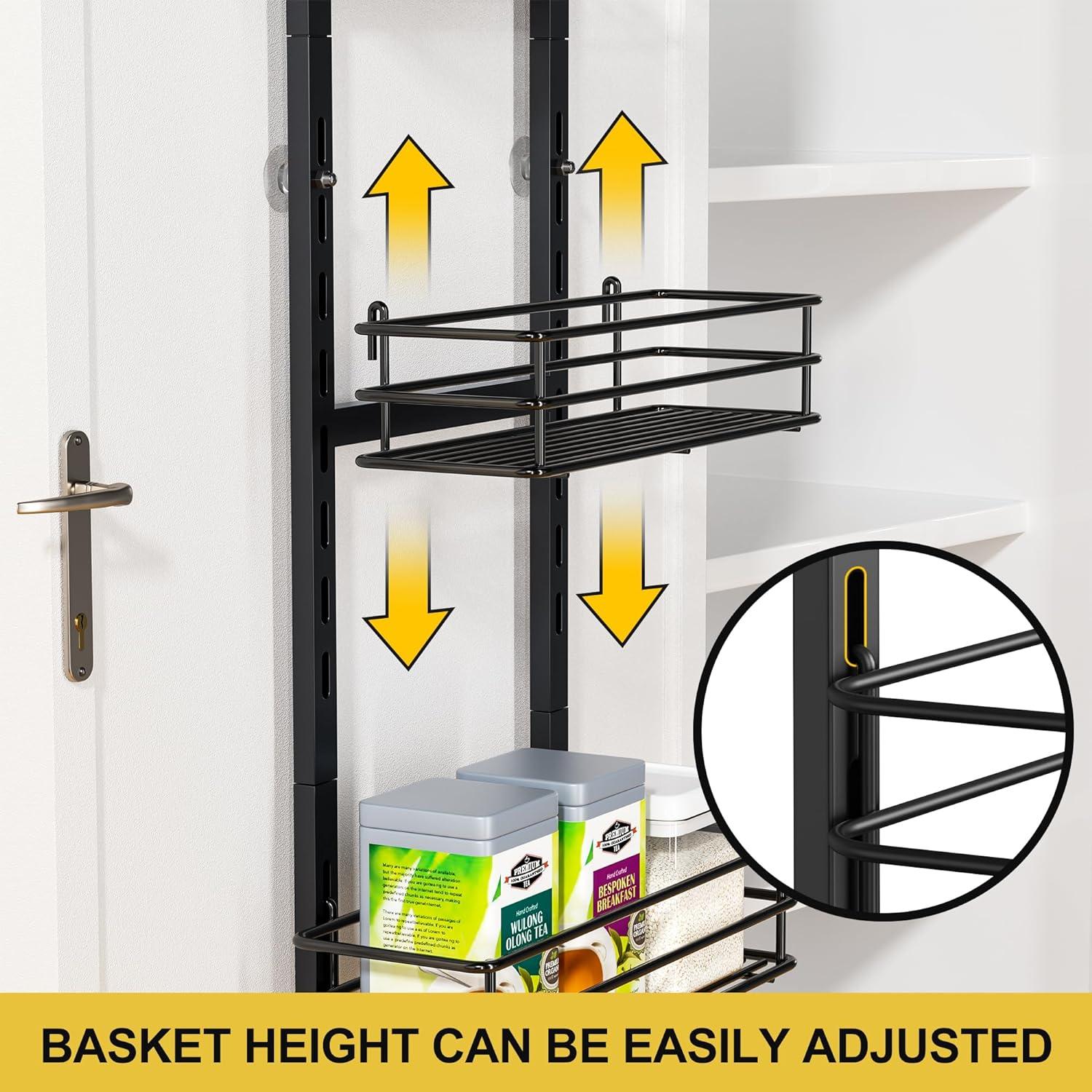 Black Metal 5-Tier Adjustable Over-the-Door Pantry Organizer