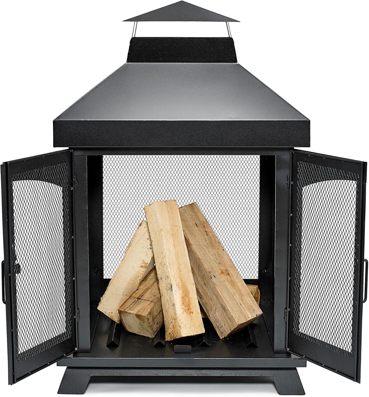 Black Steel 45" Wood Burning Outdoor Chimenea