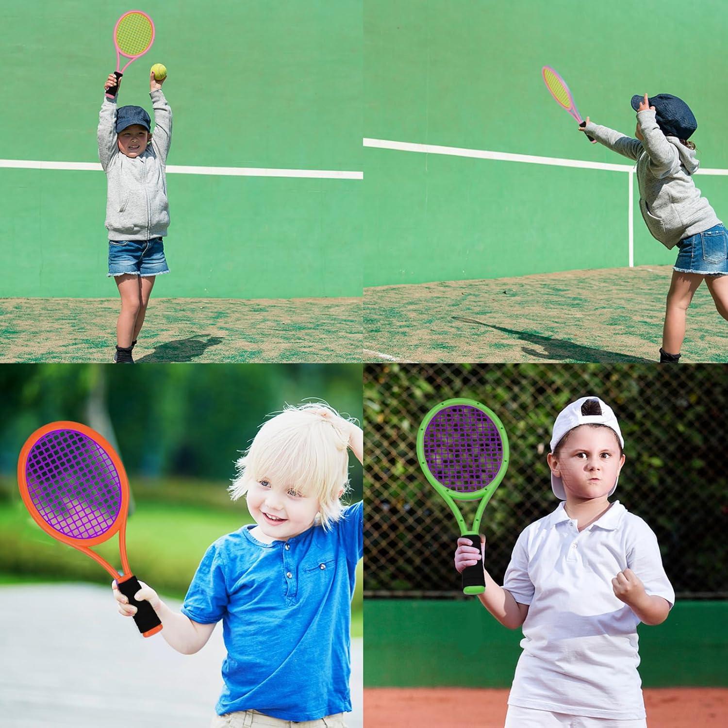 Kids Tennis Racket,17 Inch Plastic Tennis Racket with 2 Soft Balls,2 Tennis Balls and 4 Shuttlecocks for Kid,Toddler Outdoor/Indoor Sport Play