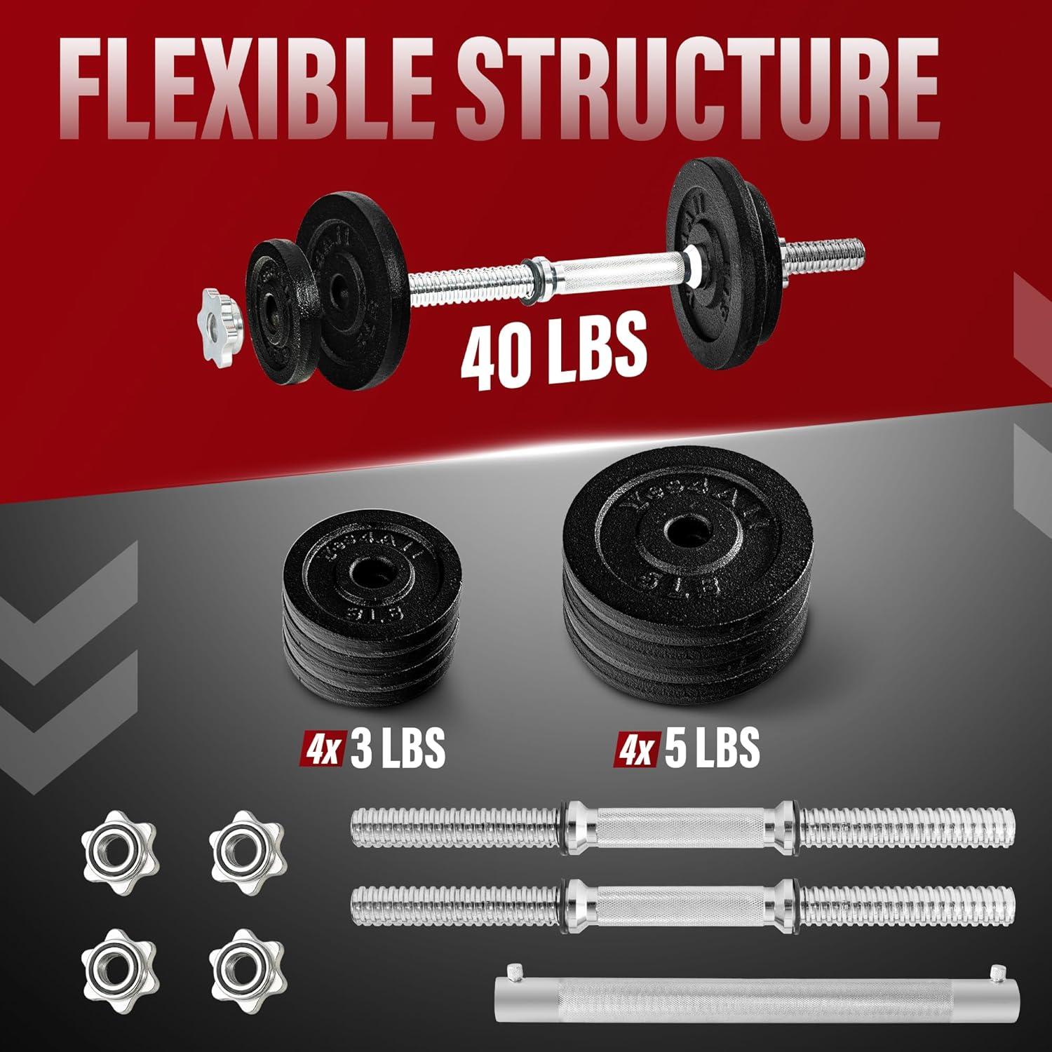 Adjustable Cast Iron Dumbbell Set with Stainless Steel Handles