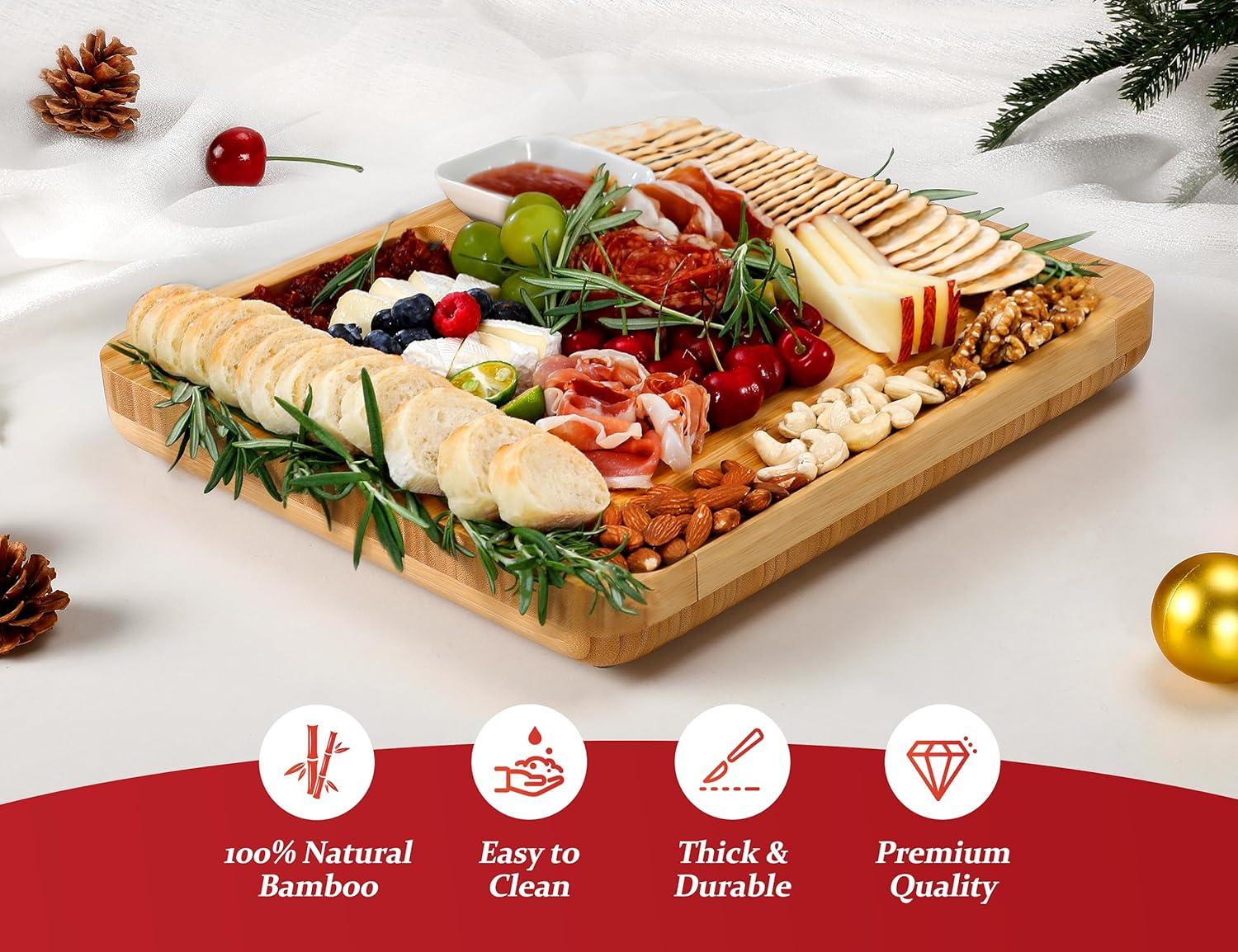 Large Bamboo Cheese Board Set; for Mom, House Warming Gifts, Wedding Gifts, Bridal Shower Gift, Thanksgiving Gifts