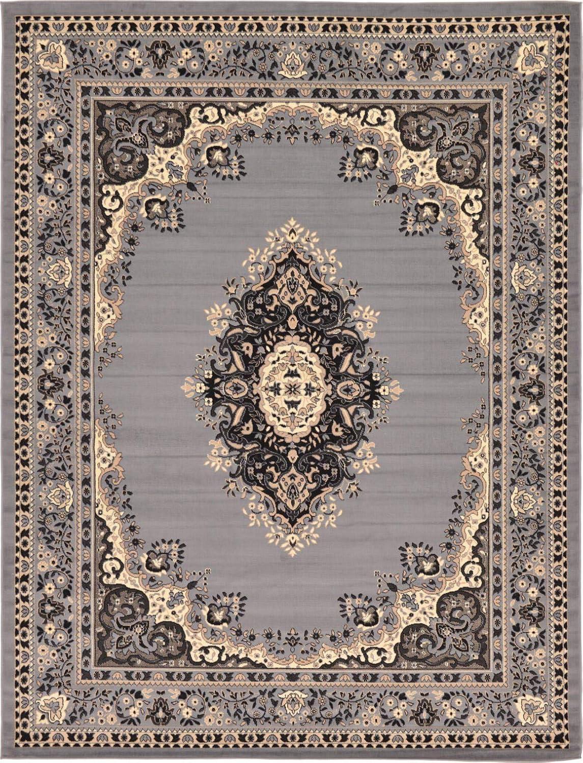 Elegant Medallion 9' x 12' Synthetic Area Rug in Red, Black, and Cream