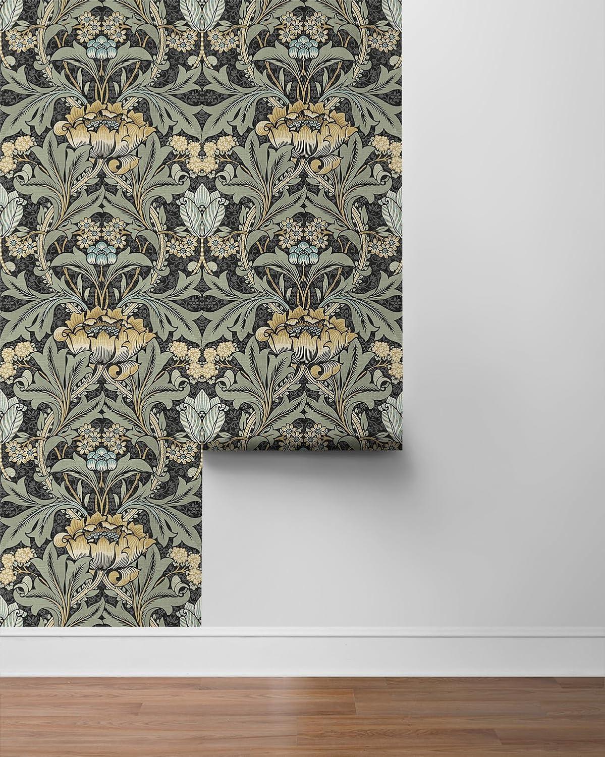 Seabrook Designs  Acanthus Floral Prepasted Wallpaper 20.5 in. W x 33 ft. L - Charcoal & Goldenrod