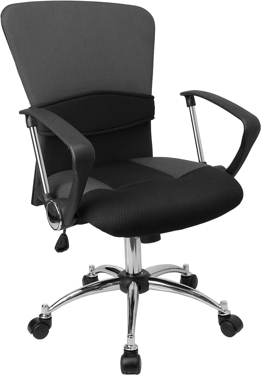 Contemporary Mid-Back Gray Mesh Swivel Task Chair with Chrome Base