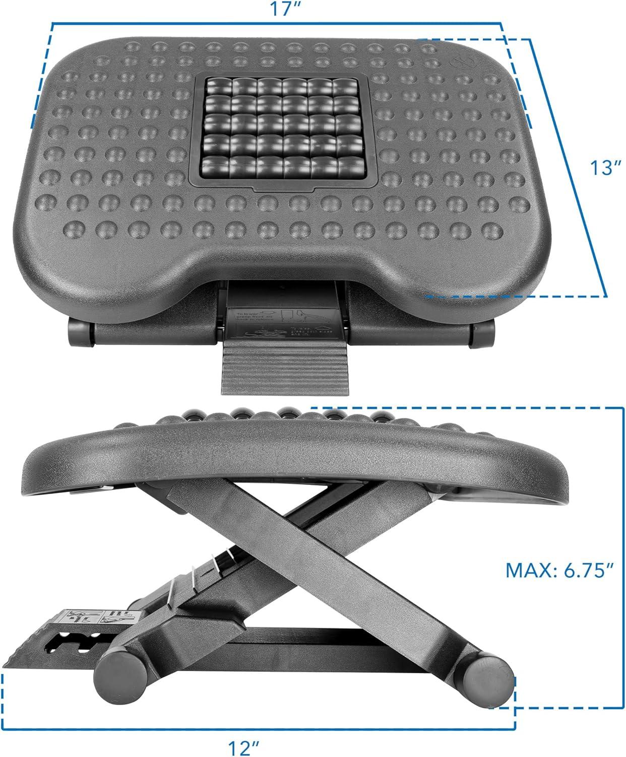 Mount-It! Under Desk Office Footrest with 3-Level Height Adjustment and Rolling Massaging Surface | 17 x 13 Inches