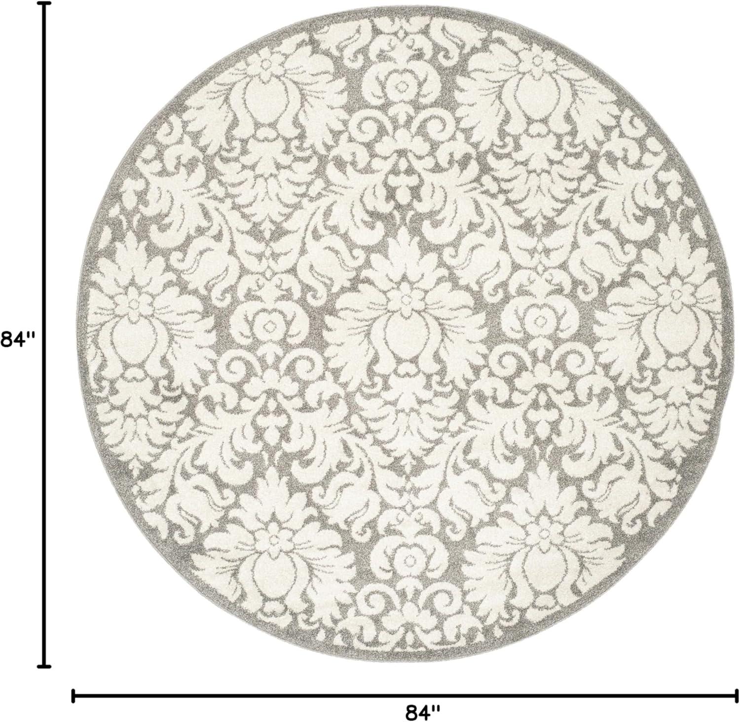 Amherst AMT427 Power Loomed Area Rug - Dark Grey/Beige - 7' Round - Safavieh.