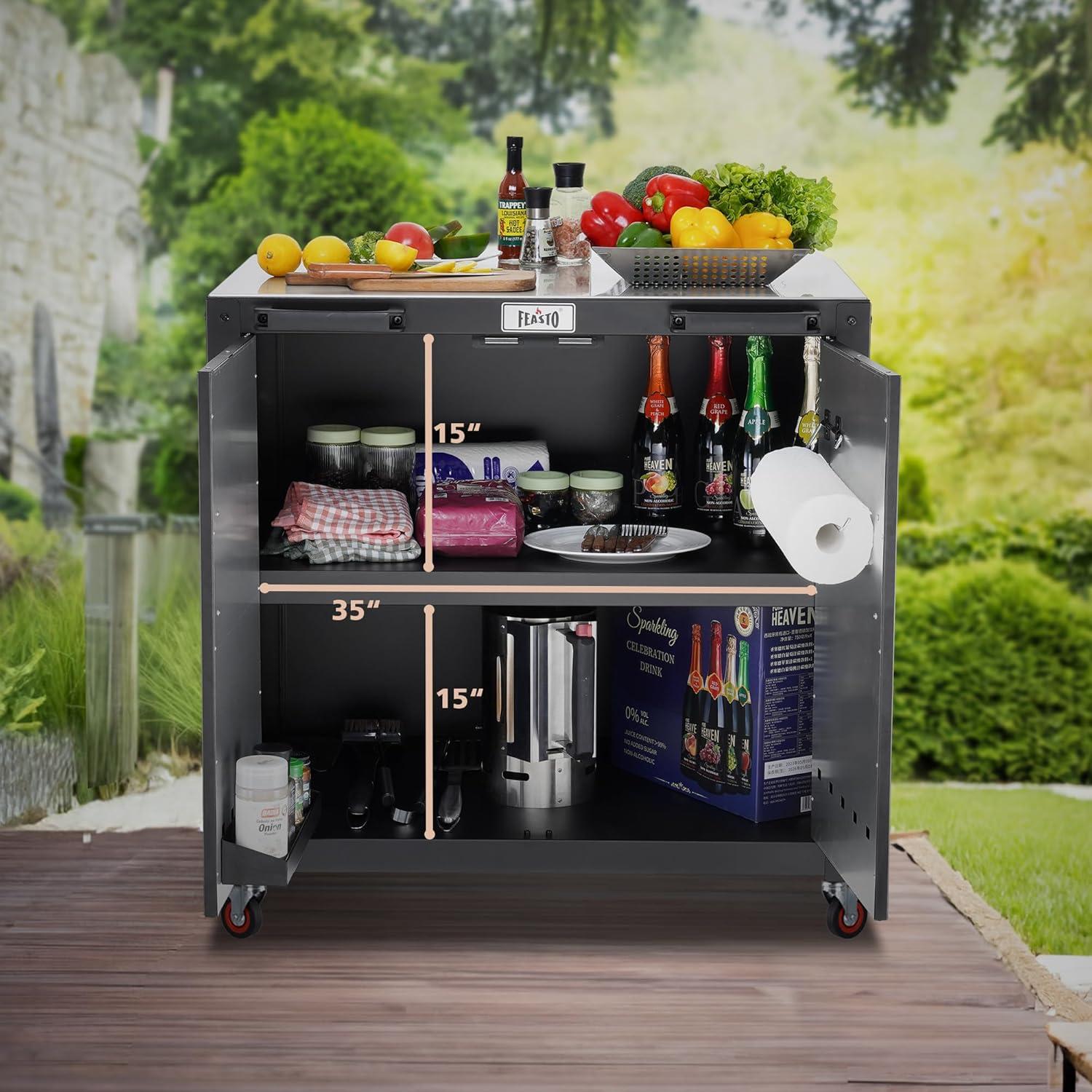 FEASTO 304 Stainless Steel Movable Outdoor Grill Cart with Storage Cabinet