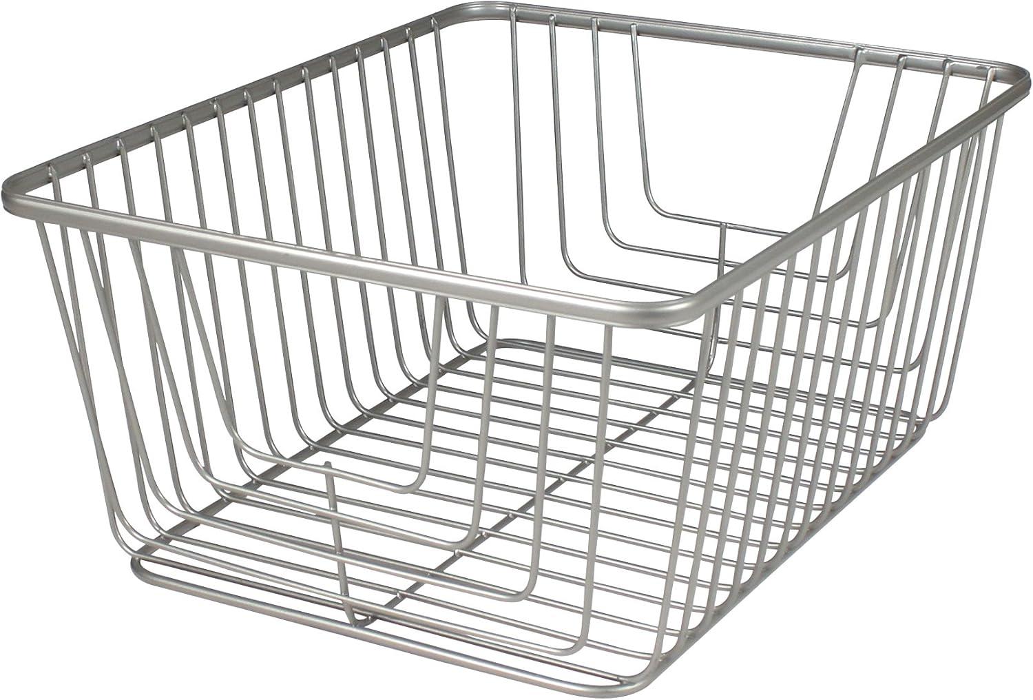 Large Satin Nickel Rectangular Steel Wire Basket