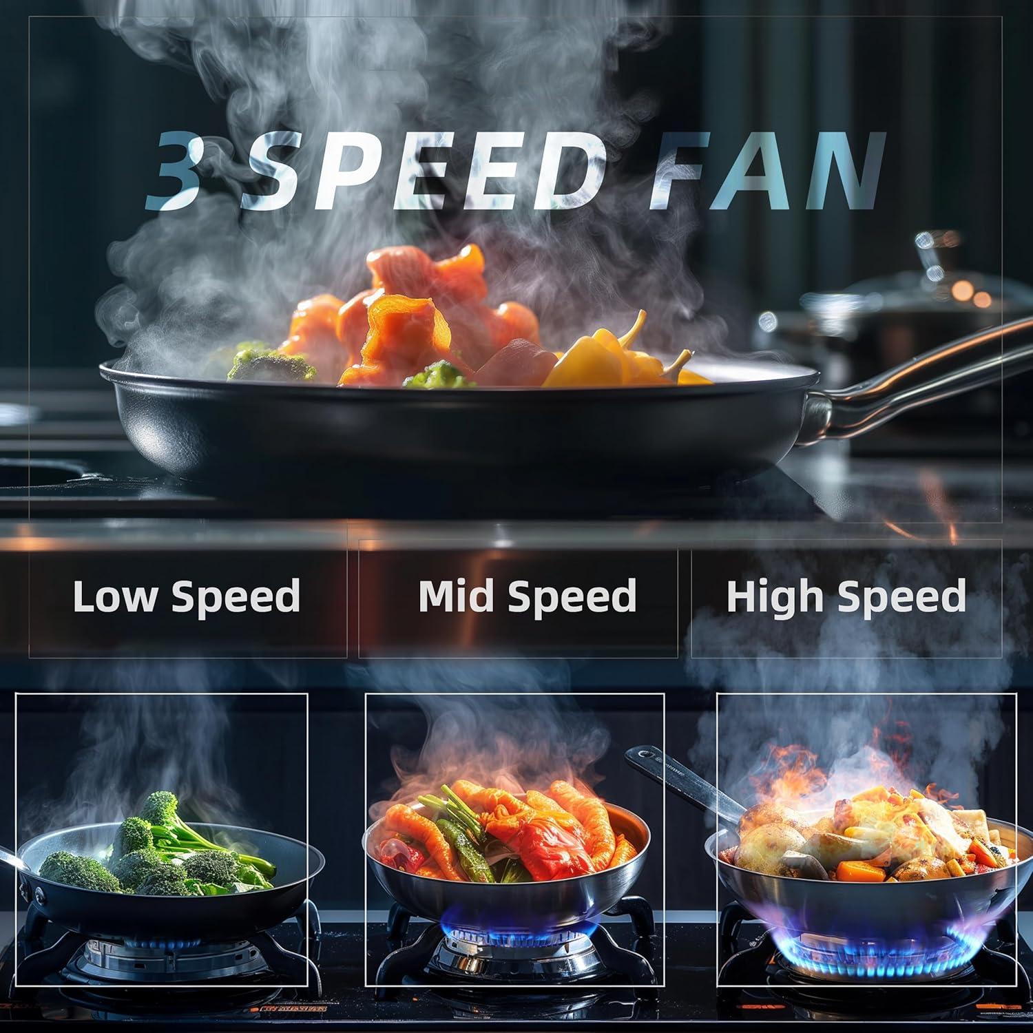 FIREGAS Range Hood 30 inch Wall Mount Type with Ducted/Ductless Convertible, 450 CFM Stainless Steel Chimney-Style Kitchen Hood, Over Stove Vent Hood with 3 Speed Fan, LED Light, Charcoal Filters