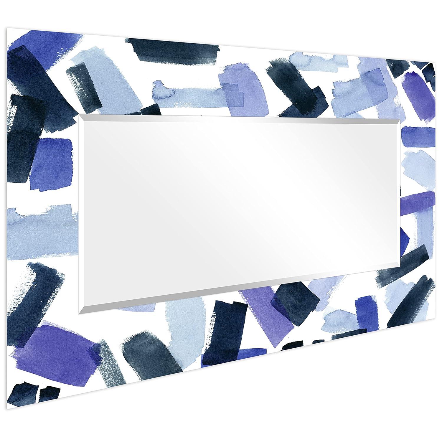 Empire Art Direct Cerulean Strokes Rectangular Beveled Mirror on Free Floating Reverse Printed Tempered Art Glass, 72" x 36" x 0.4", Ready to Hang