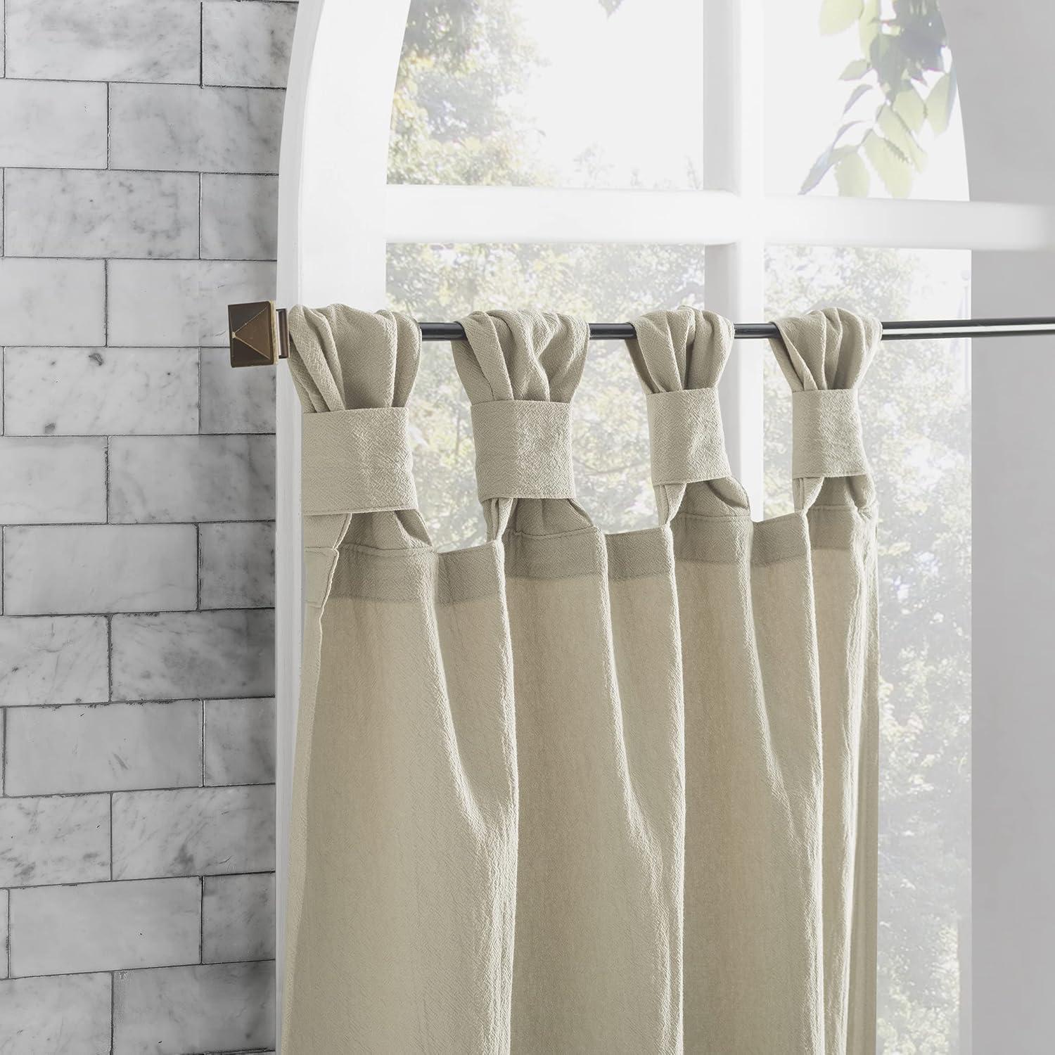 2pc 52"x45" Archaeo Washed Cotton Twist Tab Cafe Curtain Tier Pair Oatmeal: Kitchen Curtains, 45 Inch Long, Solid Beige