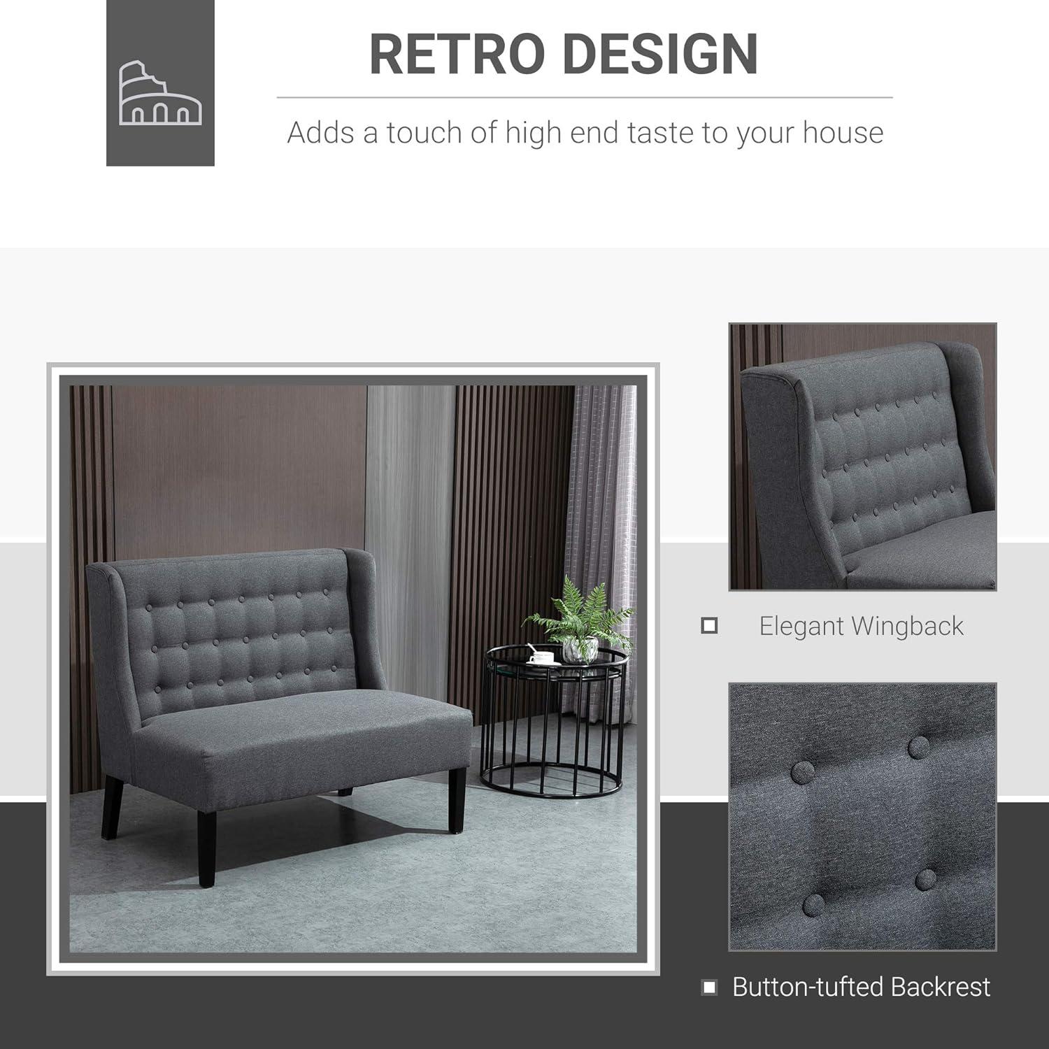 HOMCOM Linen Fabric Upholstery Double Sofa Tufted Loveseat Armless Couch Living Room Furniture with Wood Legs