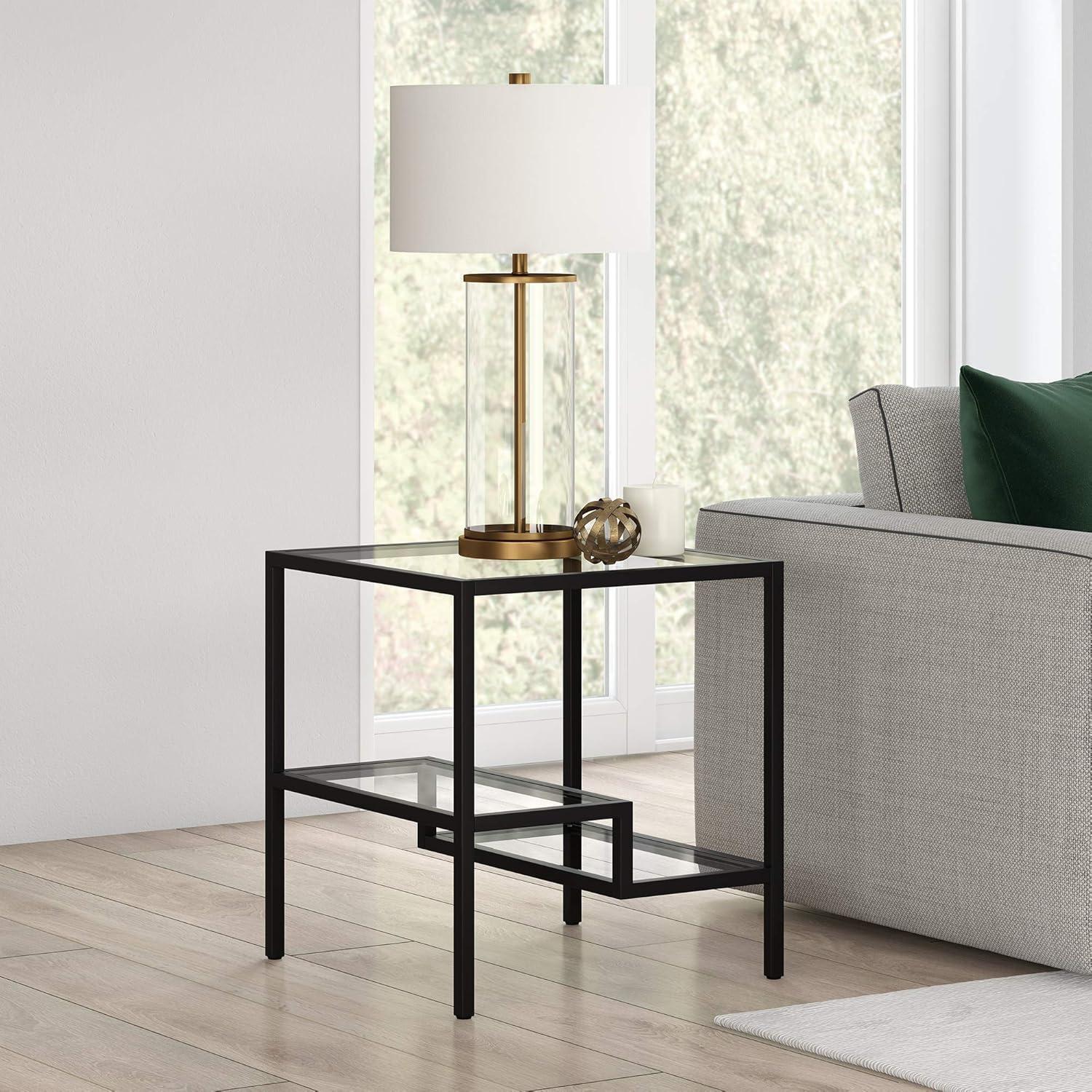 Evelyn&Zoe Lovett 20" Wide Square Side Table, Blackened Bronze