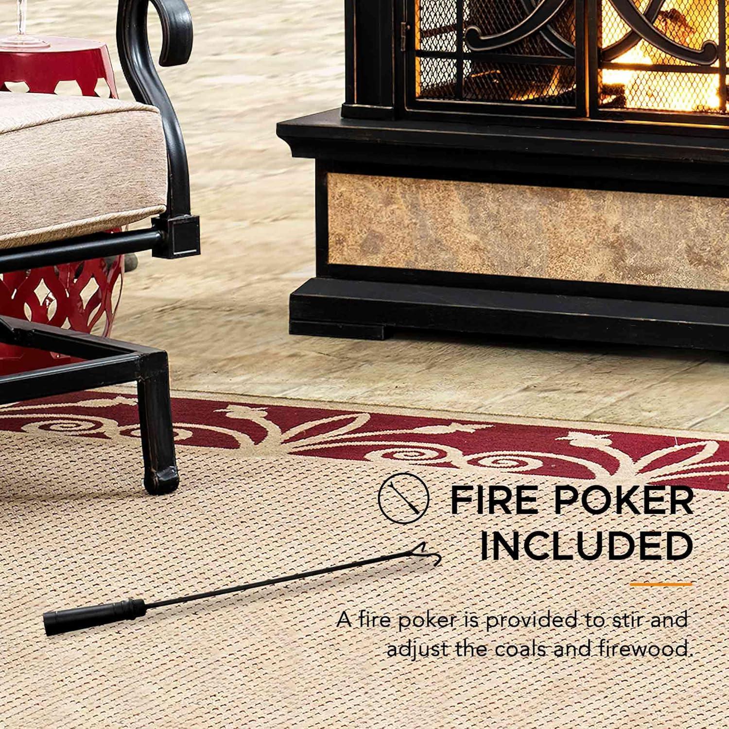 SUNJOY Outdoor 57 inch Steel Wood Burning Fireplace with Fire Poker and Rain Cover