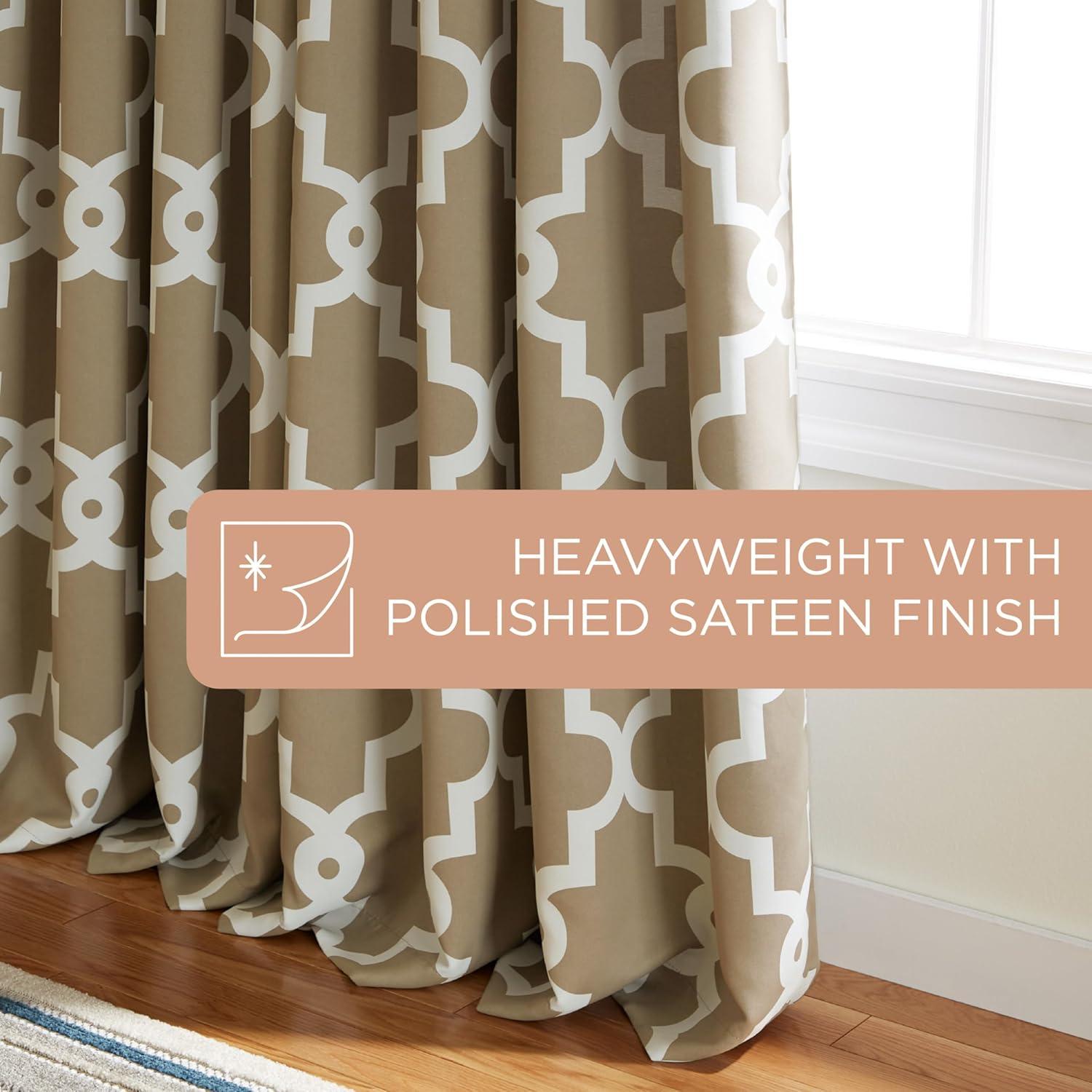 TOWN & COUNTRY EVERYDAY Ironwork Geo Trellis Sateen Indoor Curtains, Room Darkening Blackout, Grommet Top, Energy Efficient, 2-Pack Set, 52"x108", Taupe