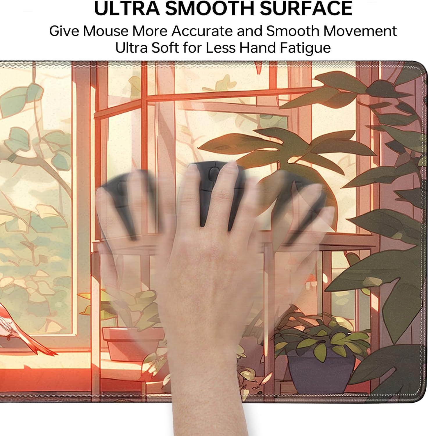 Cute Bird Large Gaming Mouse Pad,XL Mouse Pad Gaming 31.5 X 11.8 in Mouse Mat Desk Pad,Large Desk Mat Extended Keyboard Pad Mousepad with Non-Slip Base and Stitched Edge for Gaming Home Office