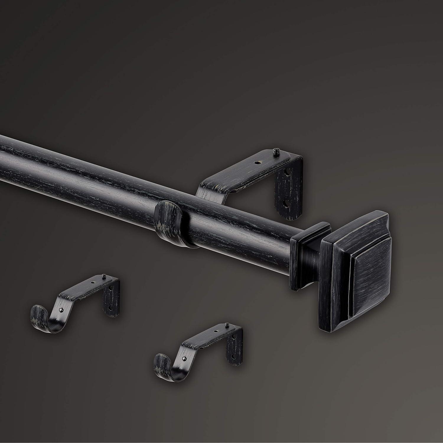 MODE Mode Farmhouse Collection 1 1/8 in Diameter Curtain Rod Set with Cottage Square Finials and Steel Wall Mounted Adjustable Rod