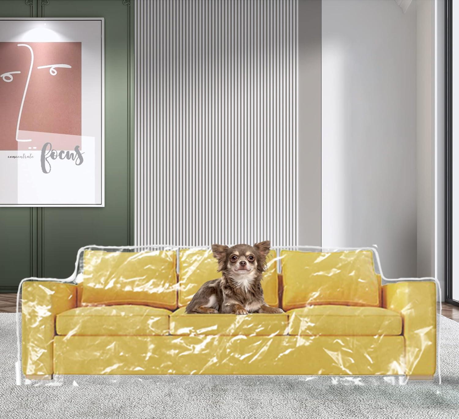 wokire Clear Thicker Couch Cover Water Proof Sofa/Heavy Duty Couch Cover-Protection Against Cat Dog Clawing, Vinyl Sofa Slipover -for Storage and Moving