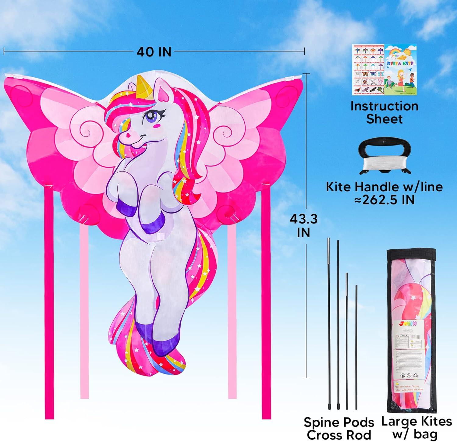 SYNCFUN 43.3'' Giant Unicorn Kite Easy to Fly Huge Kites for Kids and Adults with 262.5 ft Kite String, Large Beach Kite for Outdoor Games