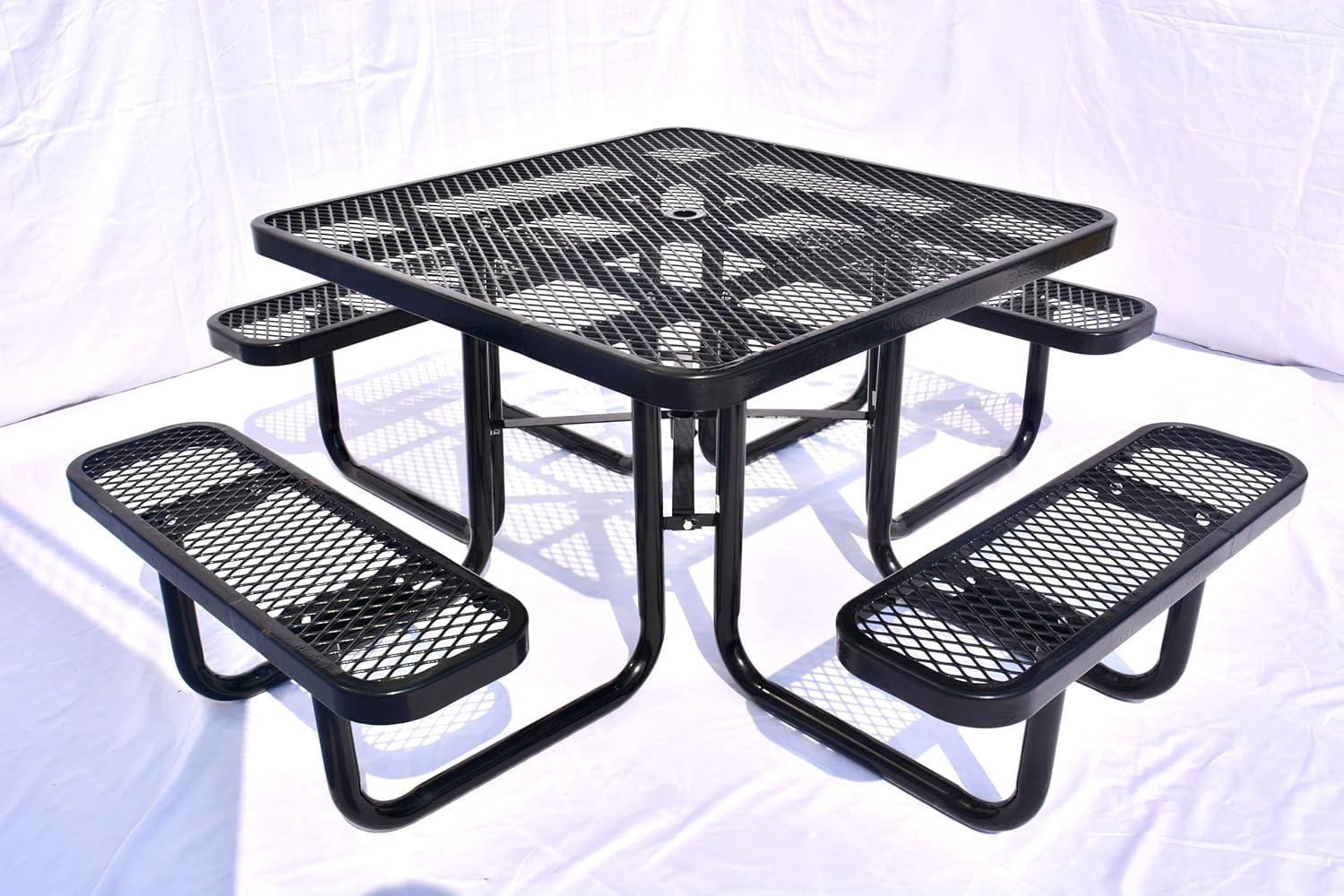 46 in. Square Outdoor Steel & Expanded Metal Picnic Table, Black