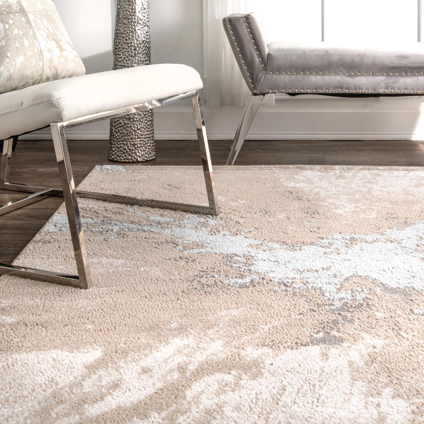 Beige Abstract Synthetic Non-slip Runner Rug, 2' 8" x 8'