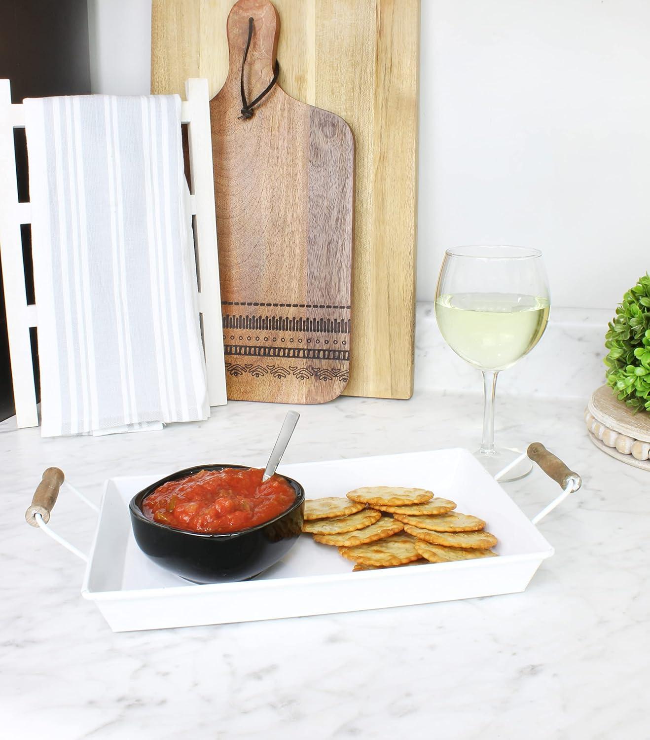 AuldHome Design  Rustic White Enamelware Trays, Small & Medium 2pc Set; Farmhouse Decor Trays w/ Handles