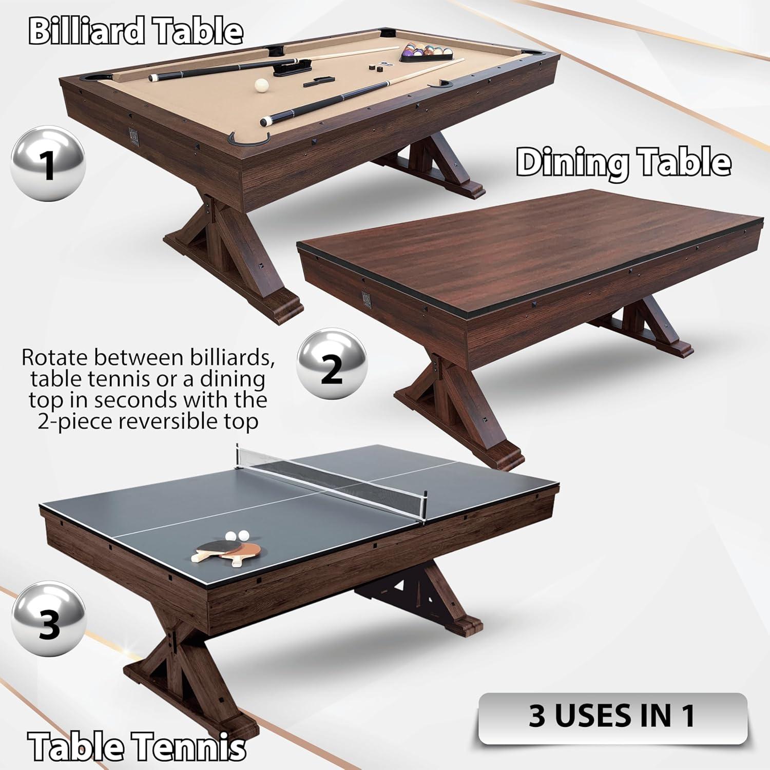 Freetime Fun 7 ft 3 in 1 Multi Game Table, Dining Top Pool and Ping Pong Table Combo with Benches