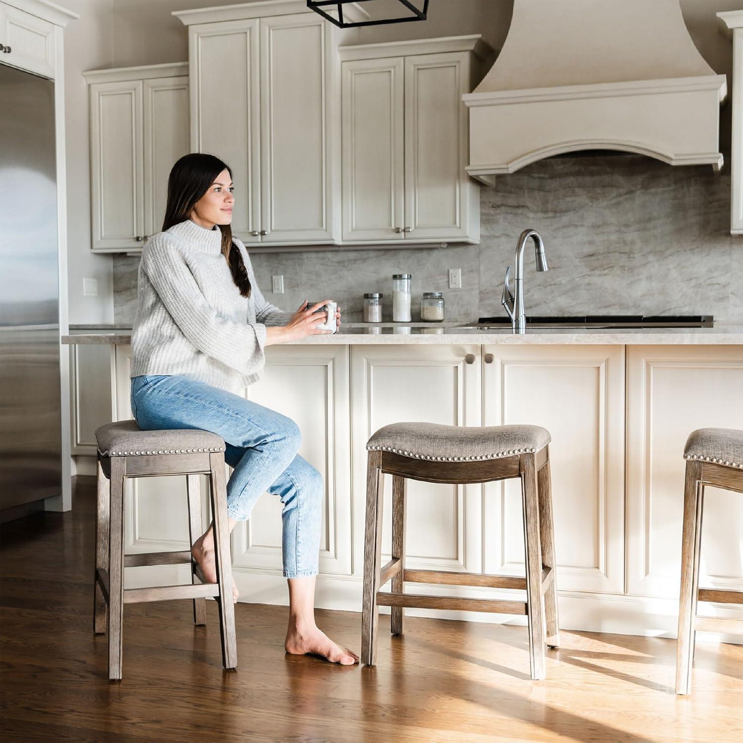 Maven Lane Adrien Upholstered Backless Saddle Kitchen Stool, Set of 2