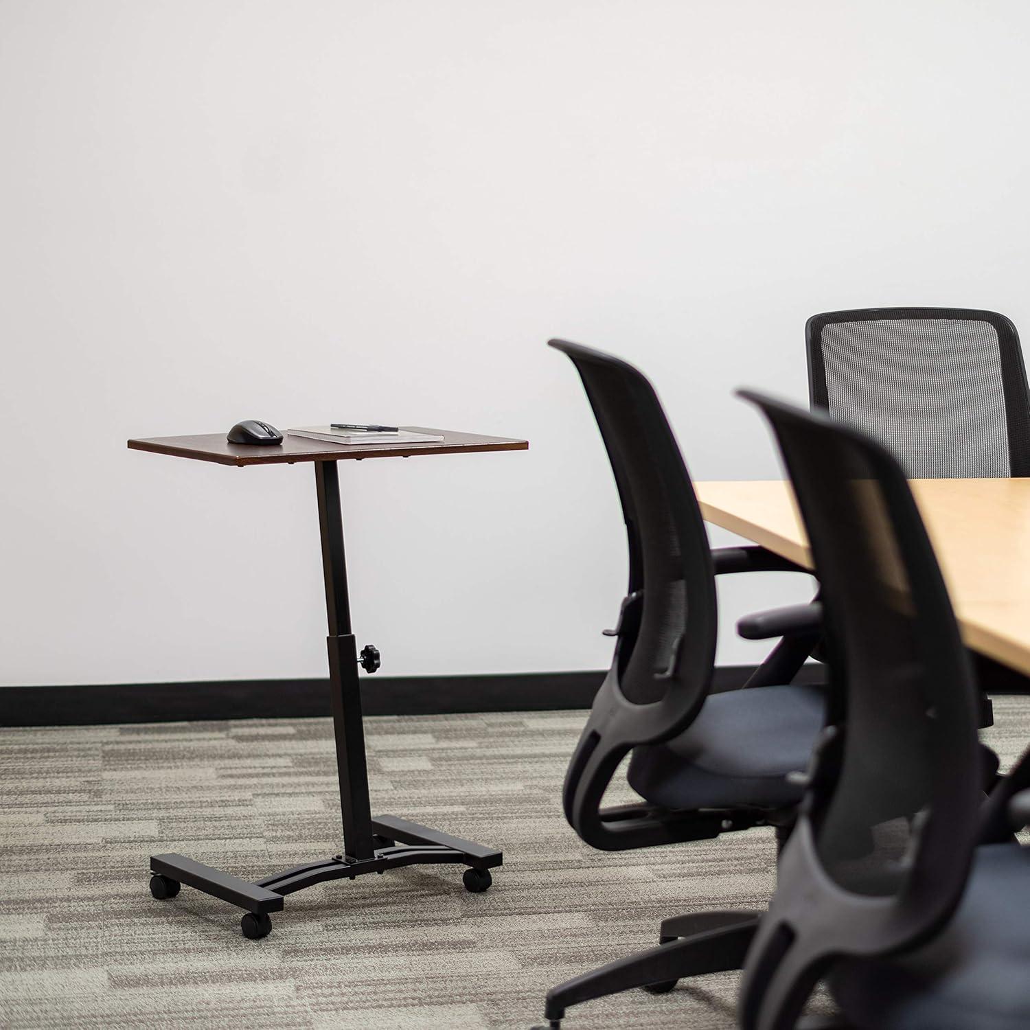 IRIS USA Single Table Height Adjustable Mobile Laptop Cart, Ergonomic Standing Desk Rolling Workstation Podium Stand from 20.4" to 33" Tall, Brown